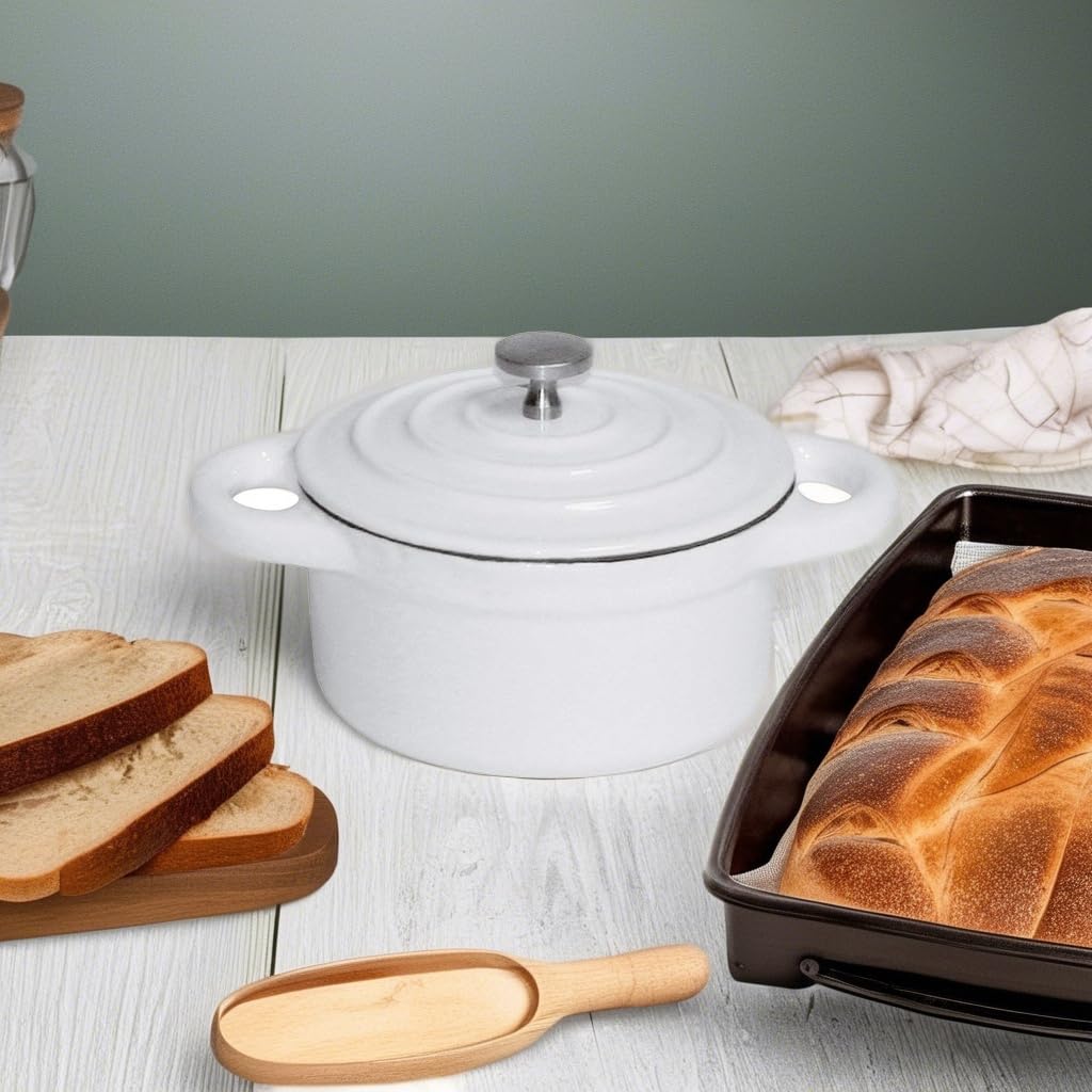 Bellevie White Enameled Cast Iron Mini Dutch Oven, Dia 4'' X H 2'', 8 1/2 Oz.''