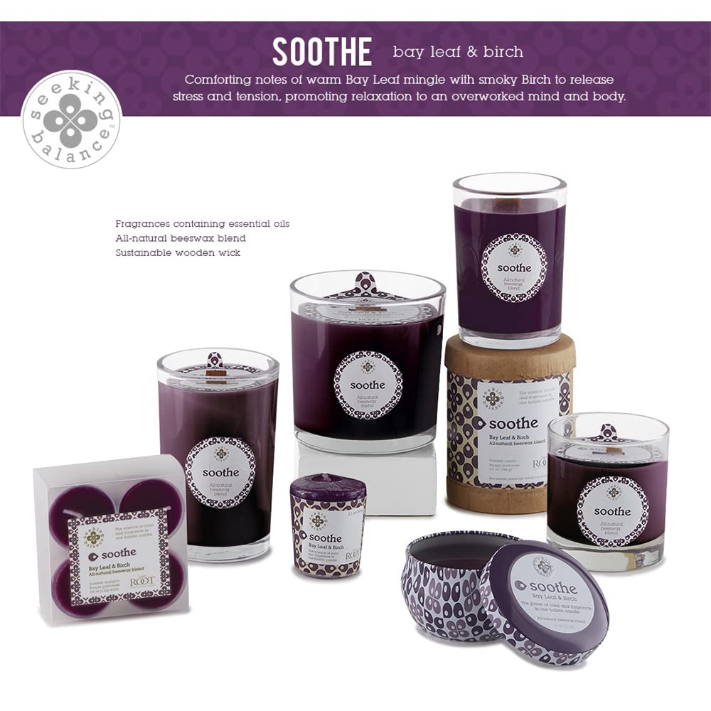 Root Candles Seeking Balance Wood Wick Spa Candle Aromatherapy Candles, 6.5-Ounce, Soothe: Bay Leaf & Birch