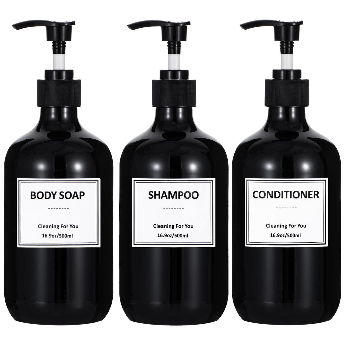 Yeeco 16.9Oz/500Ml Hand Soap Dispenser, Plastic Pump Bottles Dispenser With Waterproof Labels, Shampoo And Conditioner Dispenser