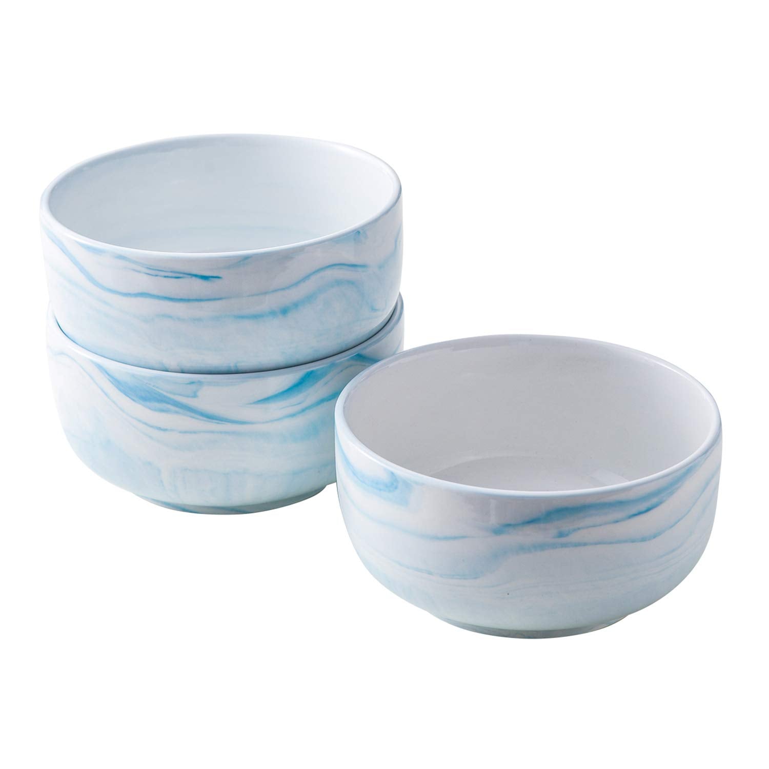 Yundu 28 Ounce Blue Marble Porcelain Bowls Ice Cream, Dessert, Cereal, Pasta Bowls, Microwave And Dishwasher Safe Bowls For Kitc