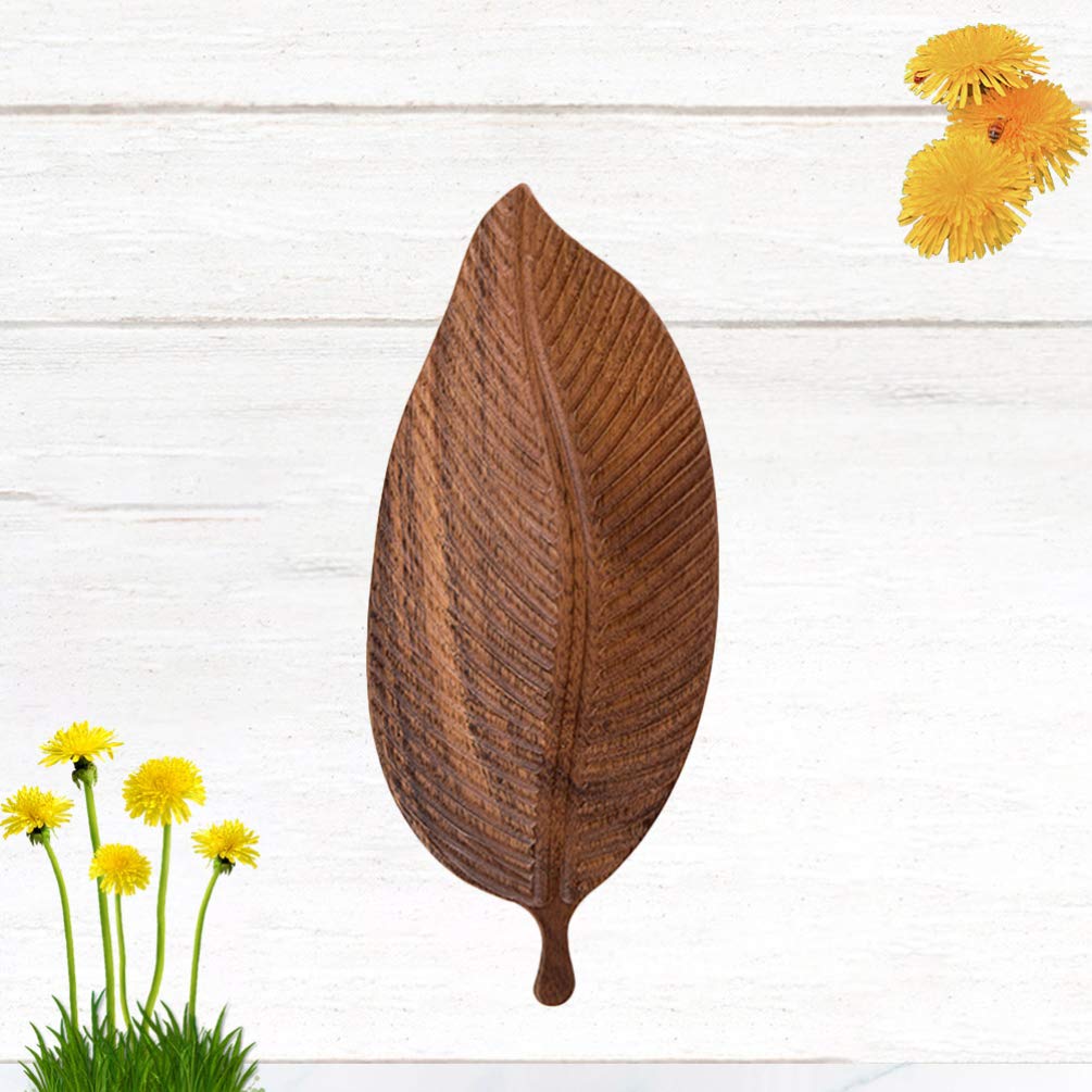 Decorative Leaf Design Wooden Tray Platter For Serving Snacks Fruits Hand Carving Home (11.6 X 4.9 Inch