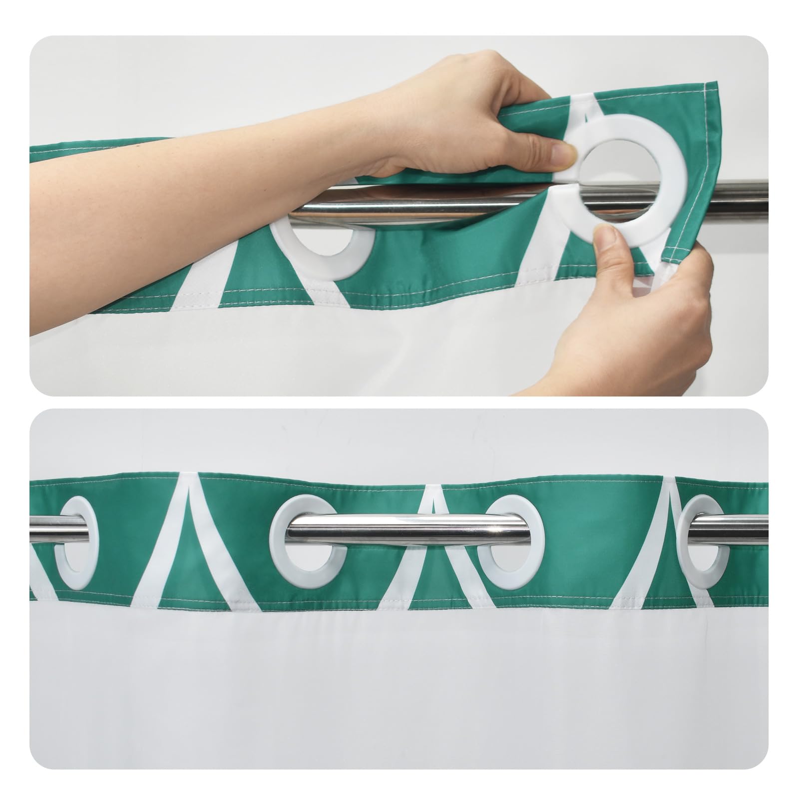 Yiatn No Hook Teal Blue Shower Curtain With Snap In Fabric Liner Set - Hotel Style With See Through Mesh Top Window, Modern Geom