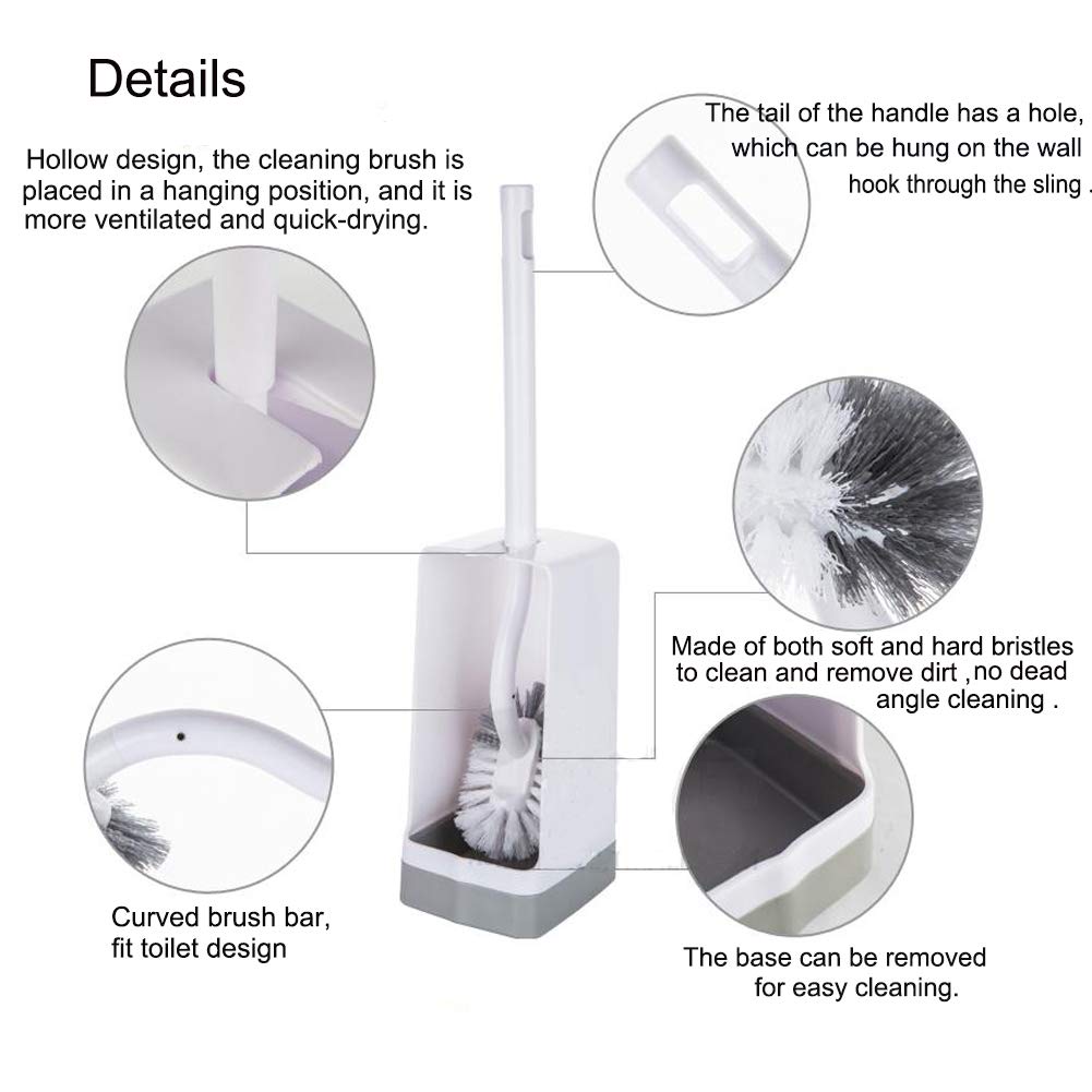 Marbrasse Toilet Brush Set - Curved Design for Deep Cleaning, ABS Material, 2 Pack, Compact Holder