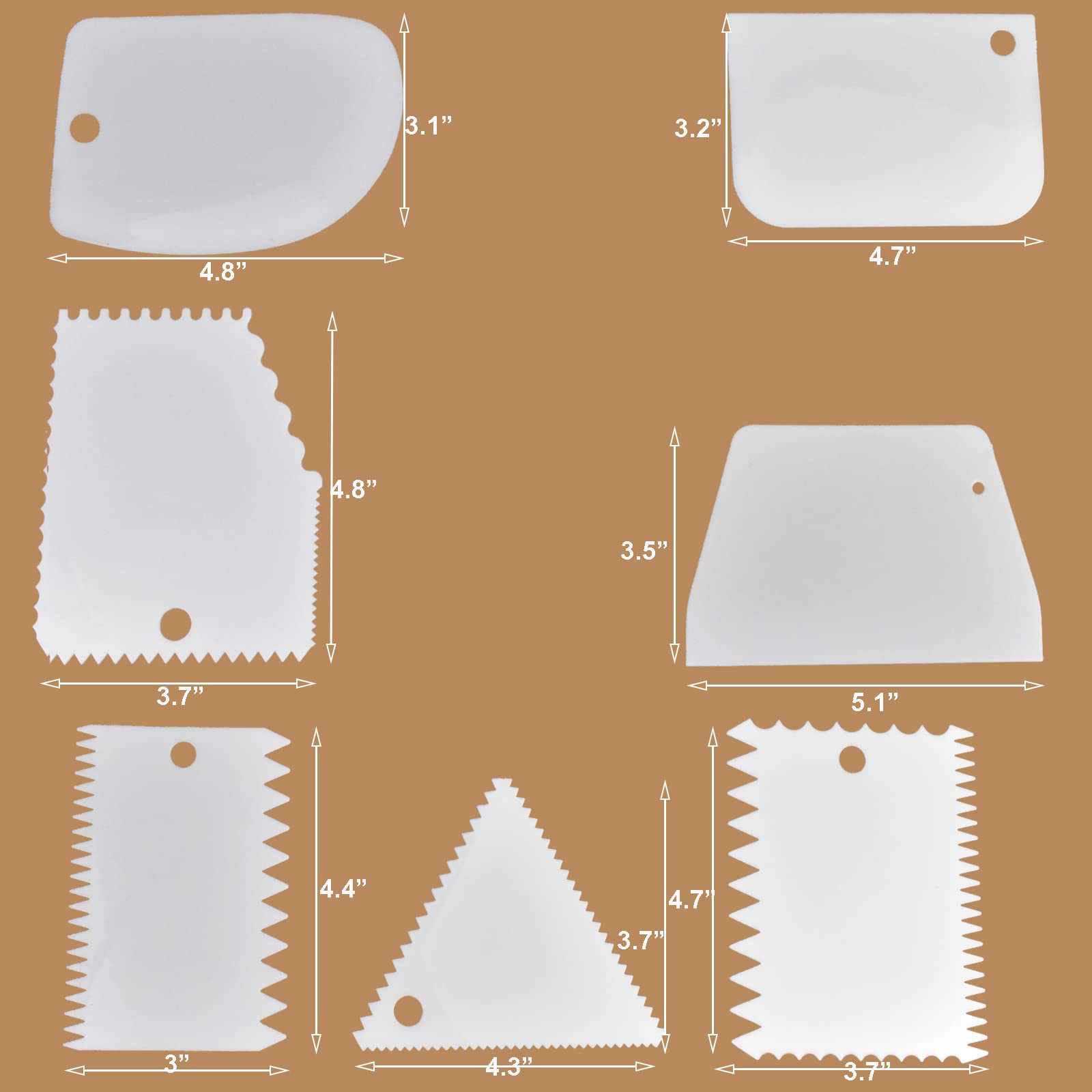 Jzszera Cake Scraper Cake Decorating Tools, 7 Pcs Dough Scraper Bowl Scraper Cutters Flexible Cake Icing Smoother For Cake Bread