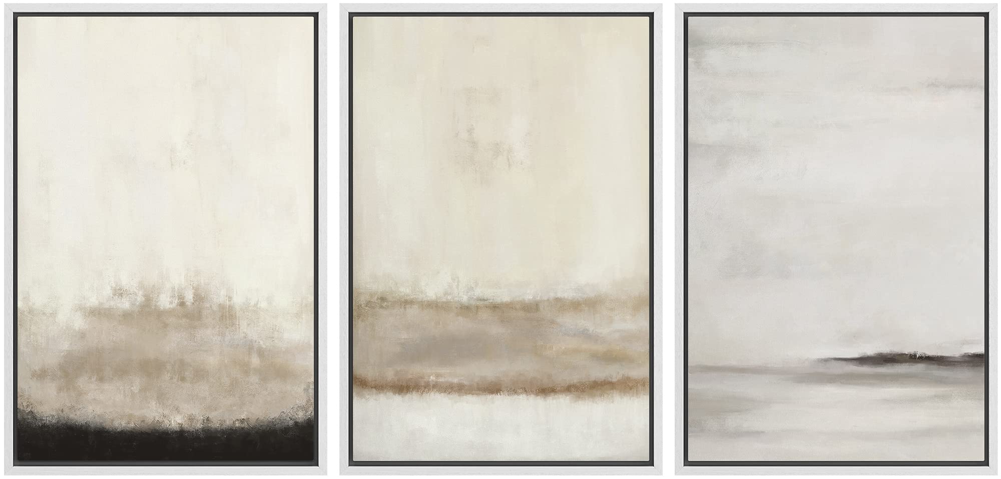 Signford Framed Canvas Print Wall Art Set Minimal Gray Tan Paint Stroke Landscape Abstract Shapes Digital Art Modern Art Decorat