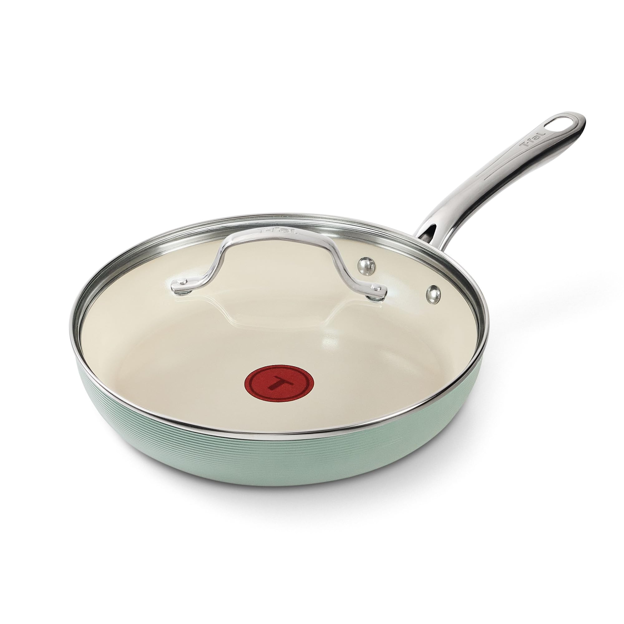 T-Fal Inspire Ceramic Frying Pans Nonstick 10.5 Inch Skillet with Lid, Oven Safe to 500F, Cookware Stainless Steel Handle, Mint 