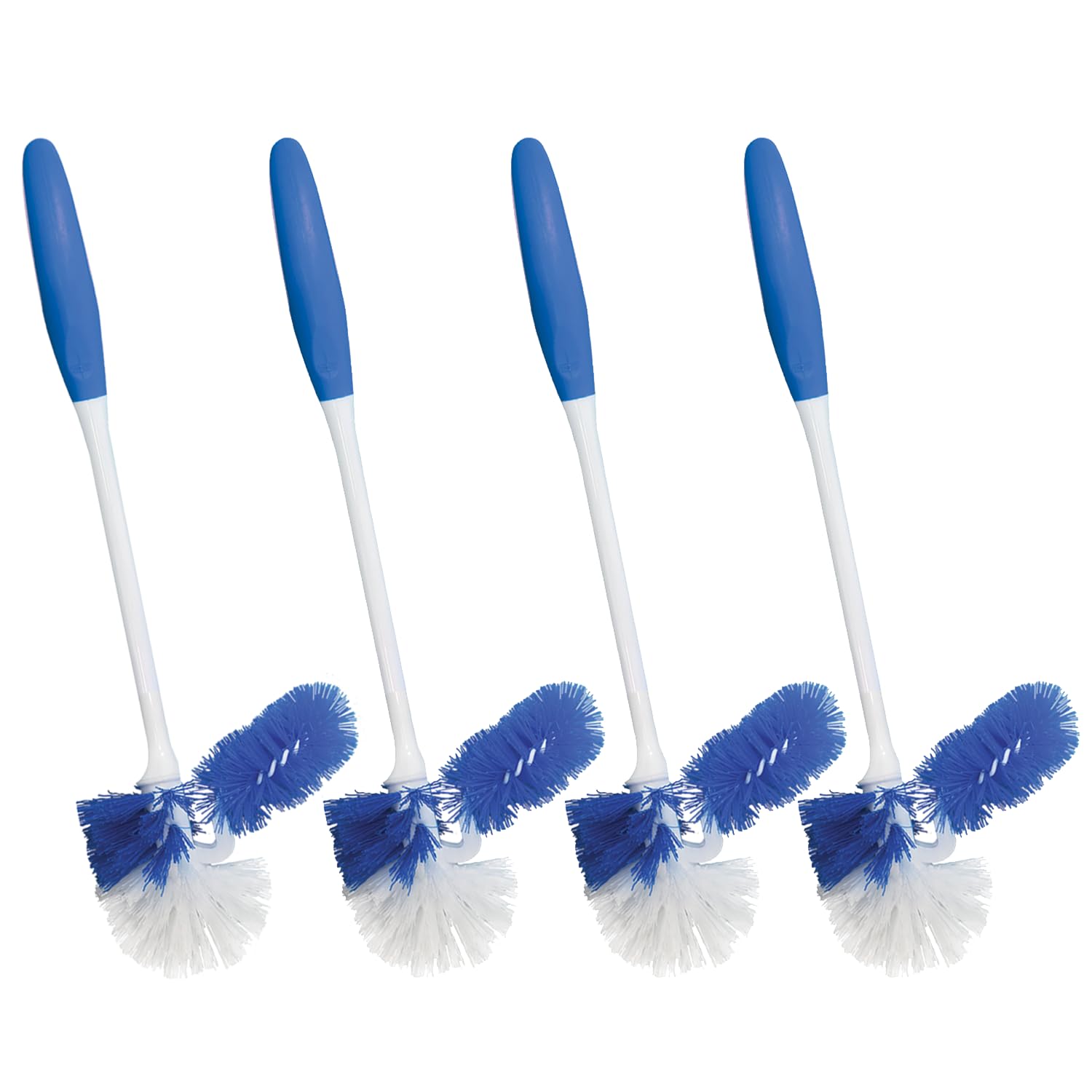 LOLA Classic Toilet Brush w/Under-The-Rim Scrubber, 4 Pack, Deep Cleans The Entire Toilet Bowl, Non-Slip Handle w/Rubber Comfort