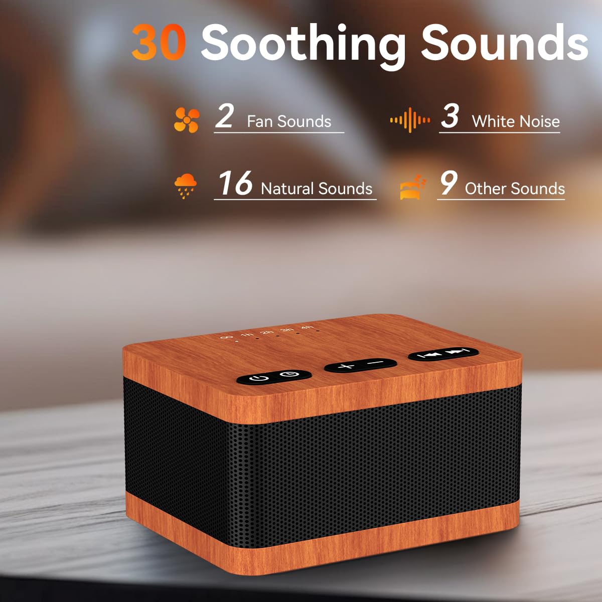 DailyBody White Noise Machine - 30 Soothing Sounds, 36 Volume Levels, 5 Timers, Memory Function - Wood Grain, Model DWN-Z3