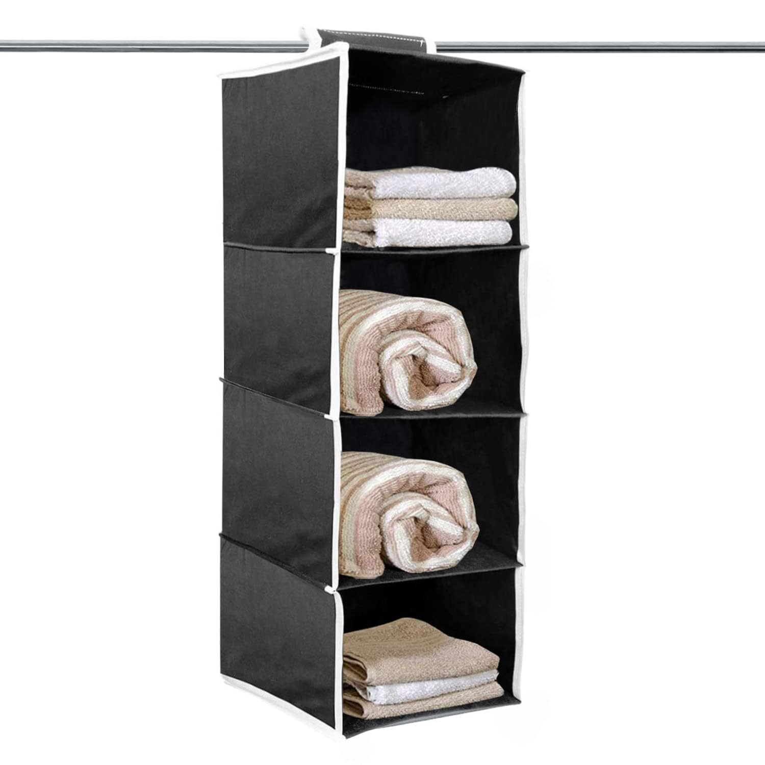 Kuber Industries 4 Shelf Closet Organizer For Wardrobe|NonWoven Collapsible Wardrobe|Hanging Shelf For Clothes|4 Shelves Cloth 