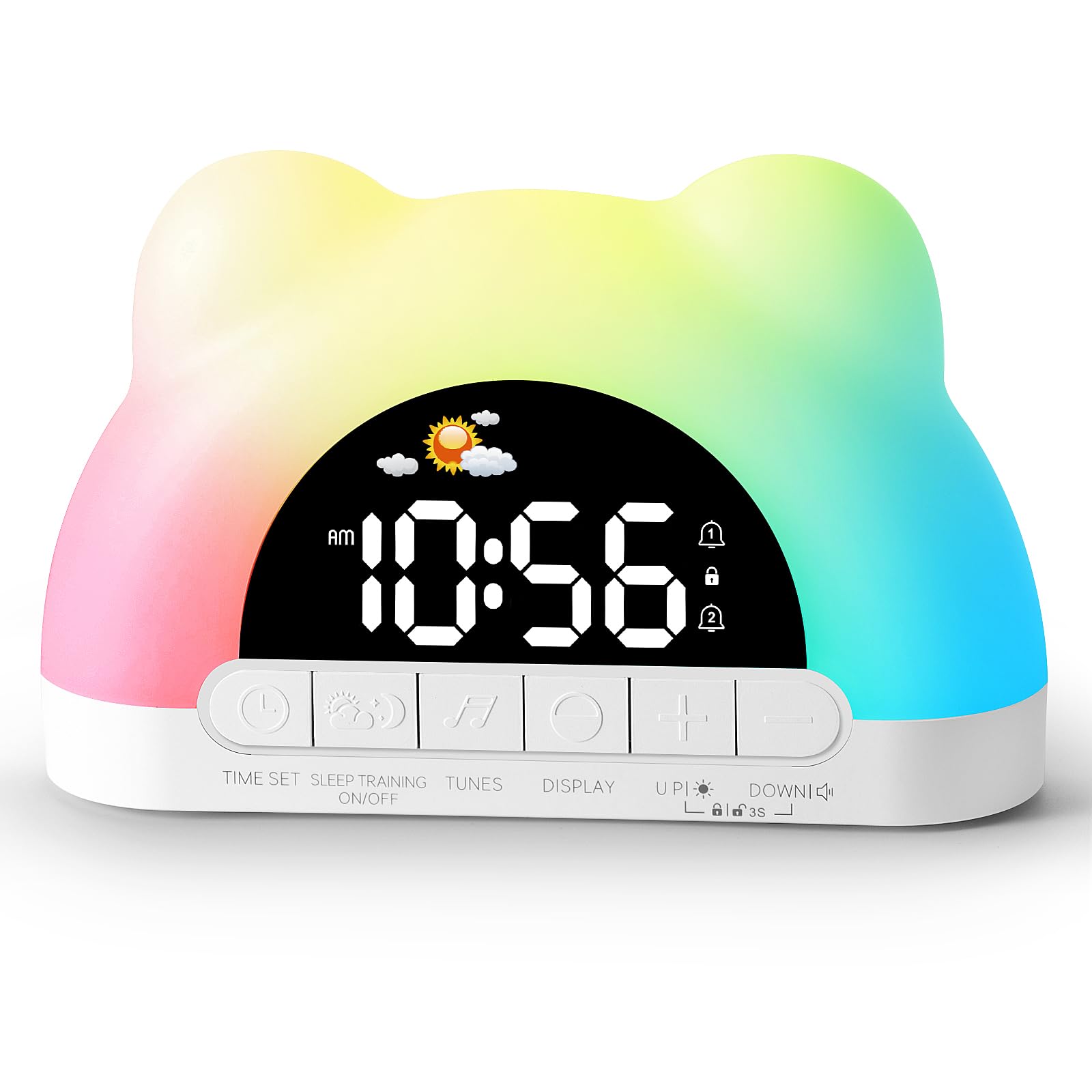 Hournor Kids Alarm Clock, Ok to Wake Alarm Clock for Kids, Toddlers Sleep Training Clock with 12 Colors Night Light for Bedroom,