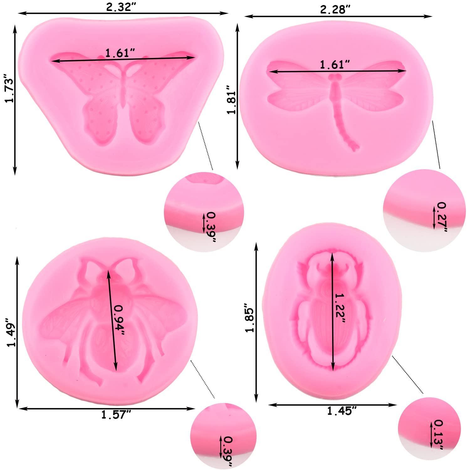 Zixiang Insect Silicone Mold Bumble Bee Fondant Molds Butterfly Dragonfly Beetle Candy Molds For Chocolate Sugar Craft Cake Deco