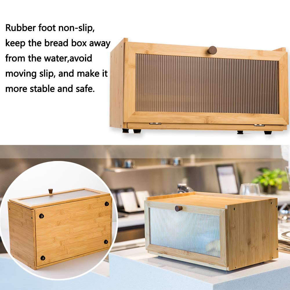 ETMI Bamboo Bread Box - Large Capacity Kitchen Storage Container with Window, 1-Layer Design, Natural Bamboo Finish