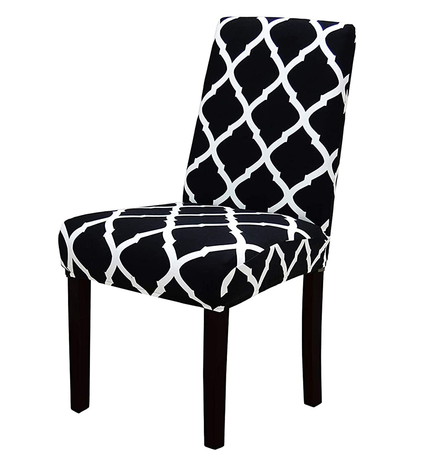 House Of Quirk Polyester Diamond Elastic Stretch Removable Washable Short Dining Chair Cover (Black, H:17.7-25Inch, W:15.7-19.7I
