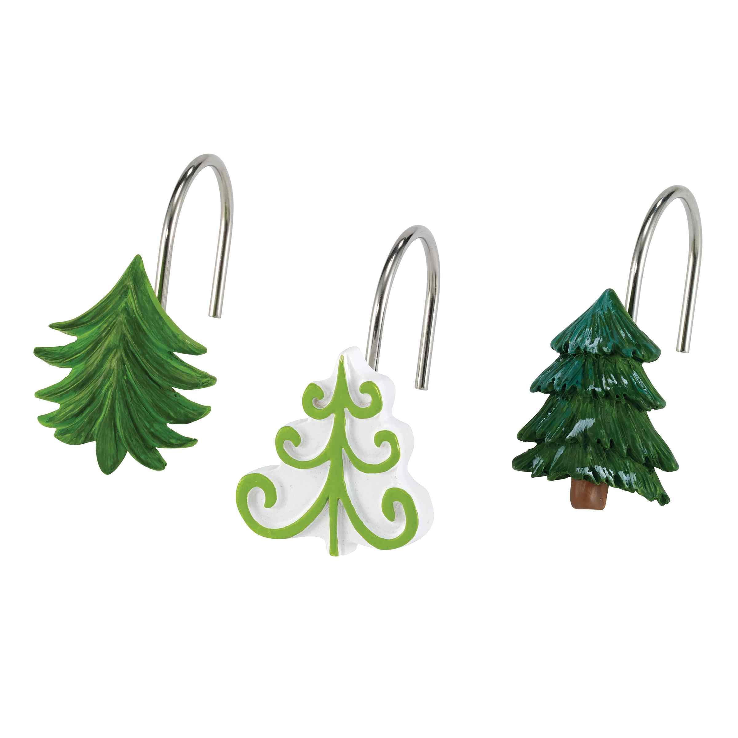 Avanti Linens - Shower Set, Fabric Shower Curtain & 12Pc Hooks, Christmas Decorations (Christmas Trees Collection)