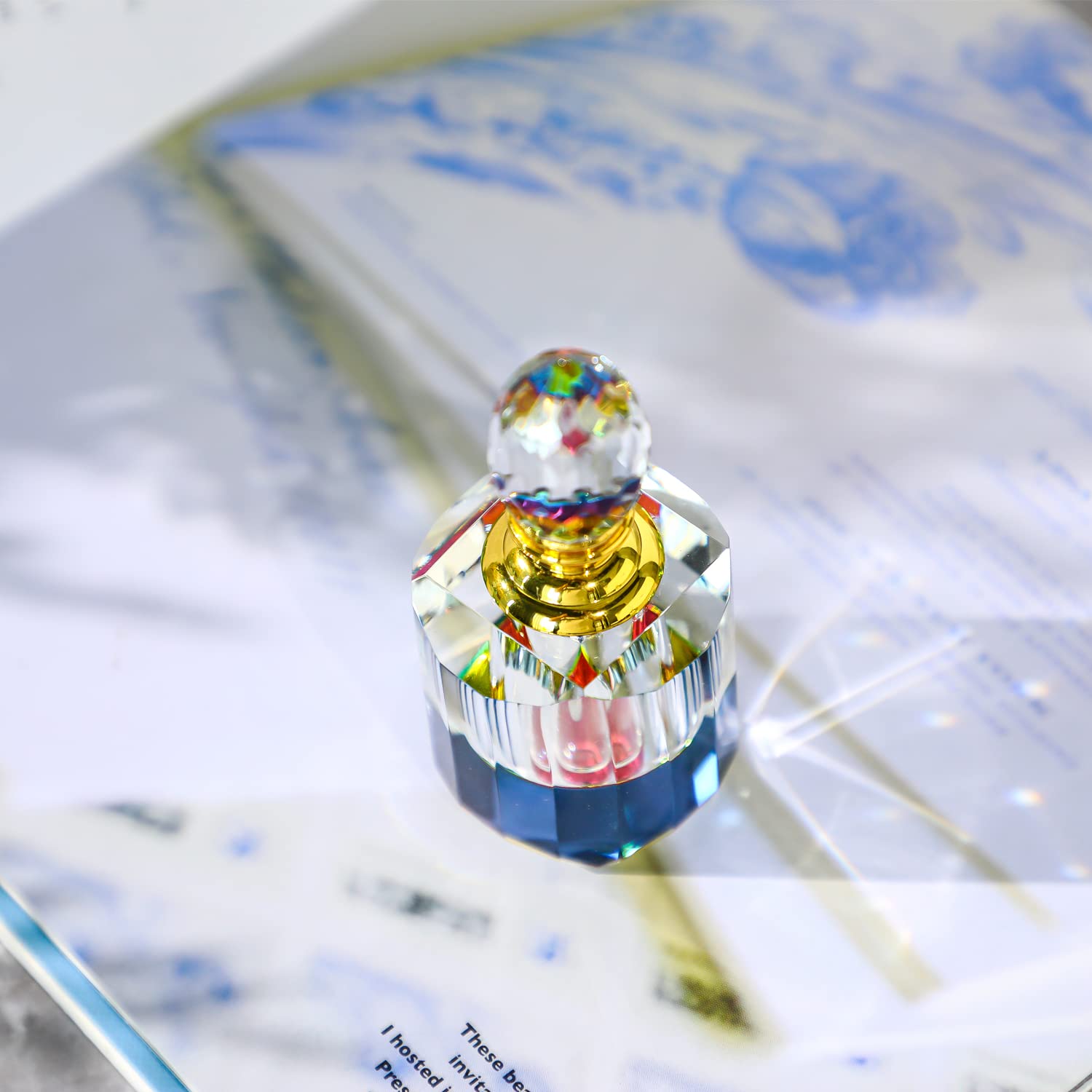 H&D Hyaline & Dora 3Ml Refillable Crystal Perfume Bottle Empty, Clear Crystal Cut Travel Perfume Bottle