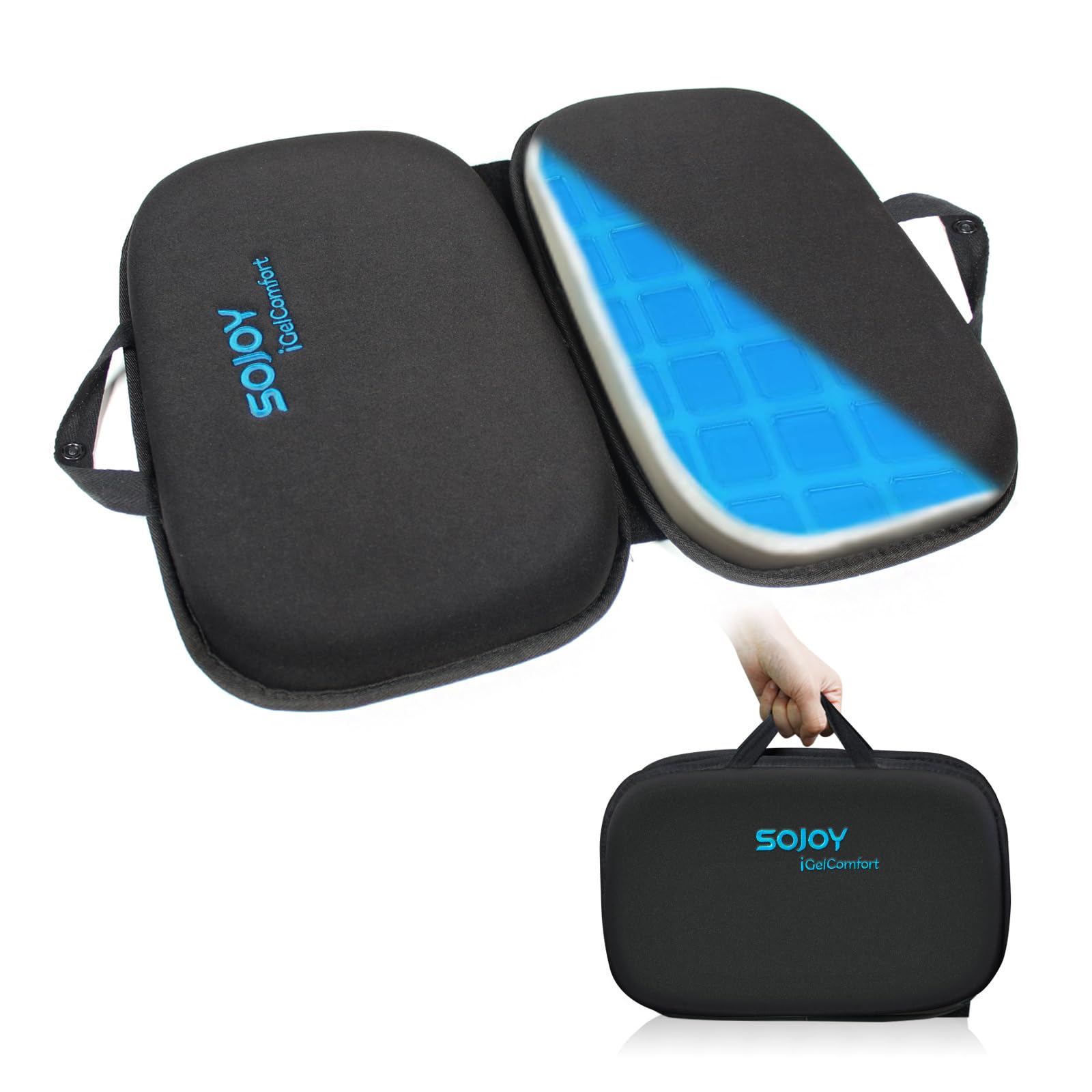Sojoy Igelcomfort 3 In 1 Foldable Gel Seat Cushion Featured With Memory Foam (A Must-Have Travel Cushion! Smart, Easy Travel Cus