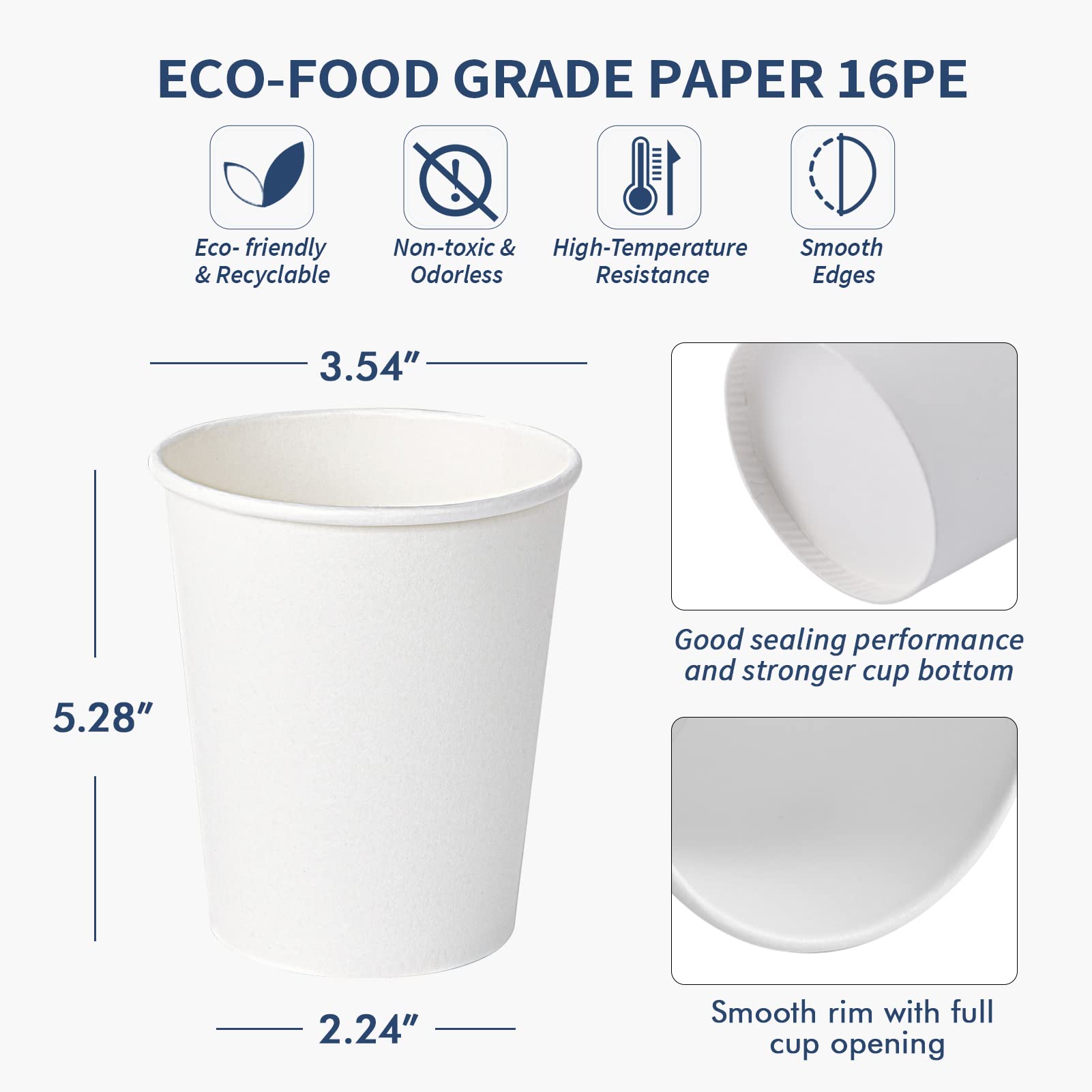 Turbo Bee Disposable Paper Coffee Cups 16oz  210 Pack White Paper Cups Disposable Hot Drinking Cups