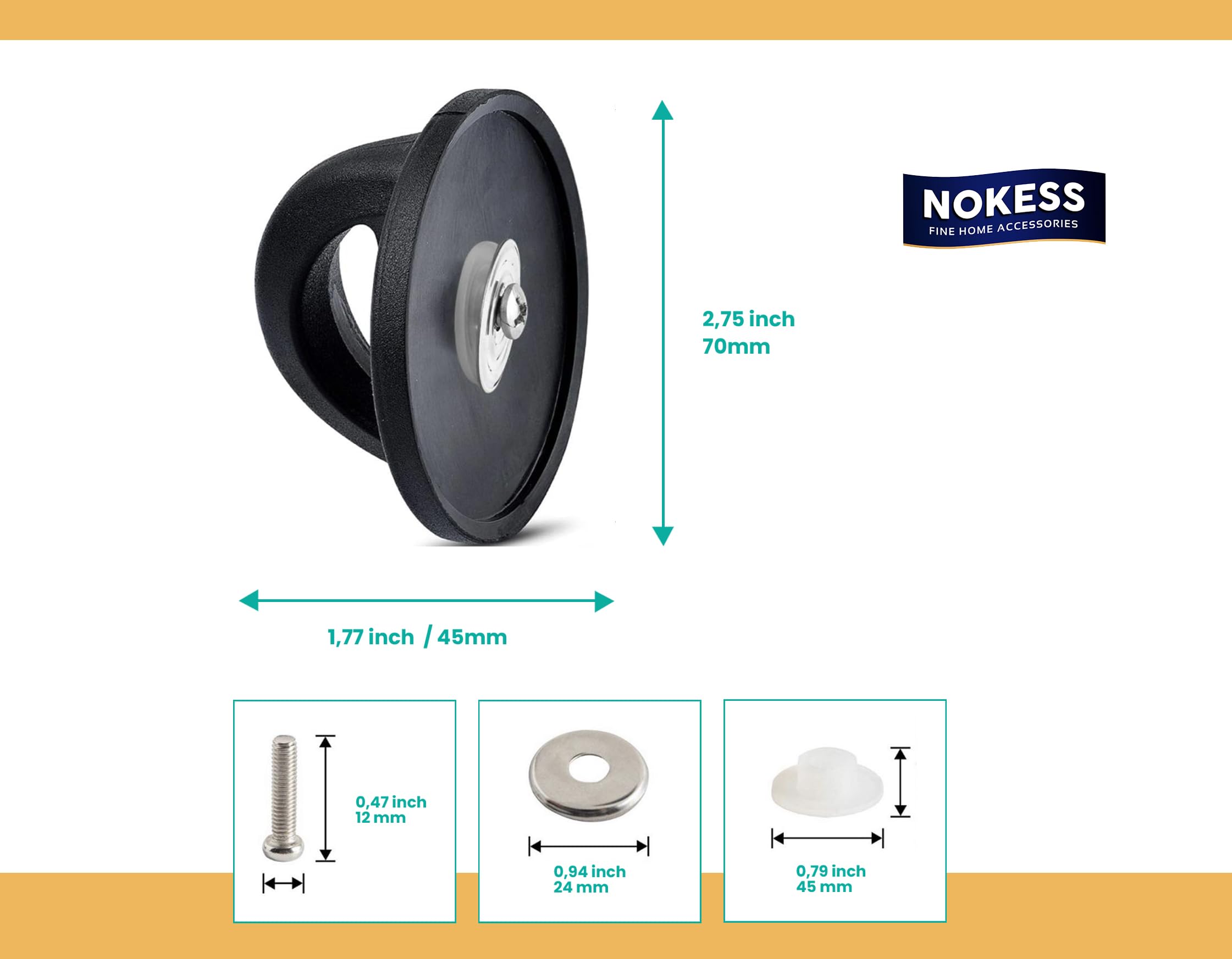 NOKESS Universal Pot Lid Knob, Heat Resistant Bakelite Handle, 2.75"x1.77", Black, Compatible with Crockpot & Steel Lids