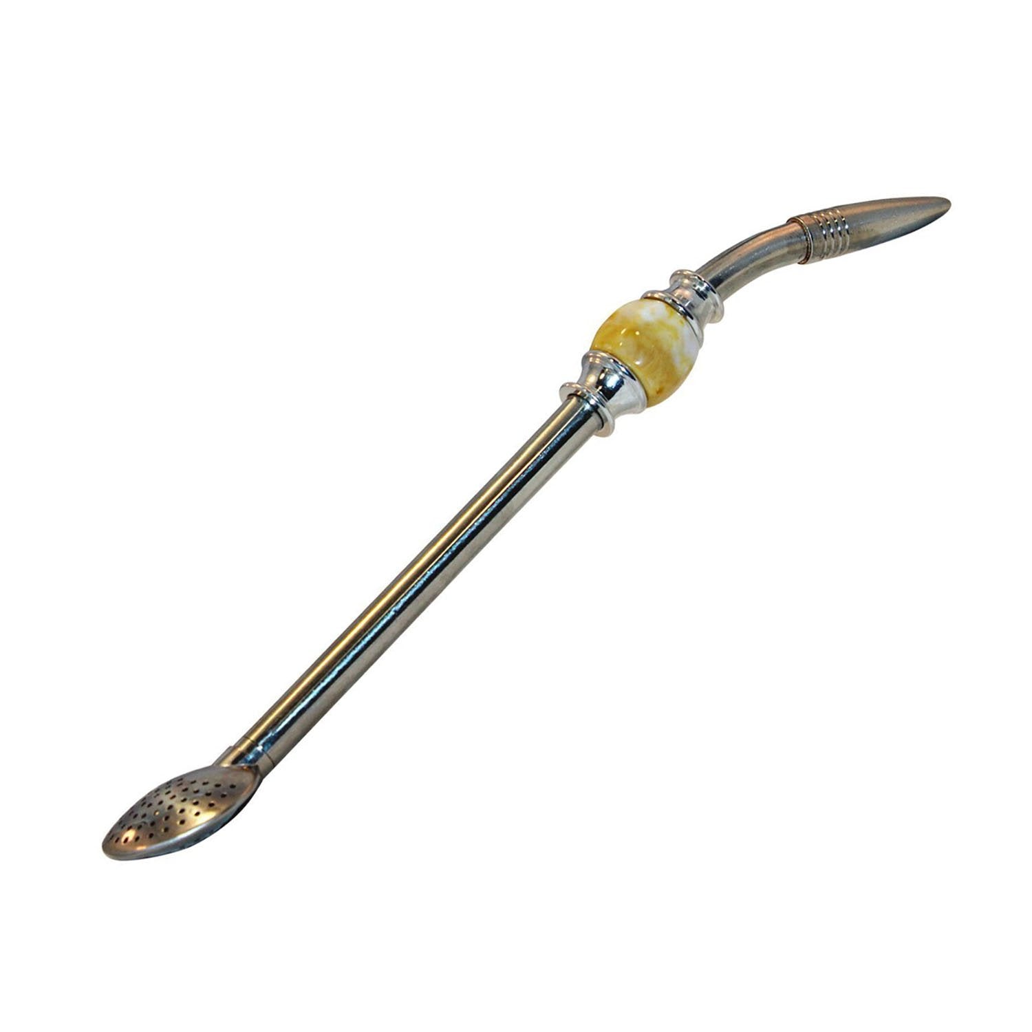 Rechere Stainless Steel Yerba Mate Tea Bombilla Gourd Drinking Straw Filter Silver (Yellow)