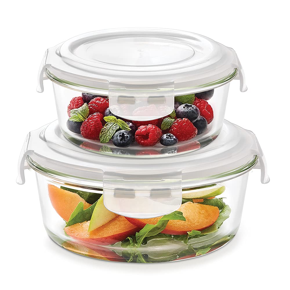 Borosil Klip-N-Store Set Of 2 Microwave & Oven Safe Gift Set, Glass Storage Container, 240Ml & 400Ml Round, With Air Tight Lid (