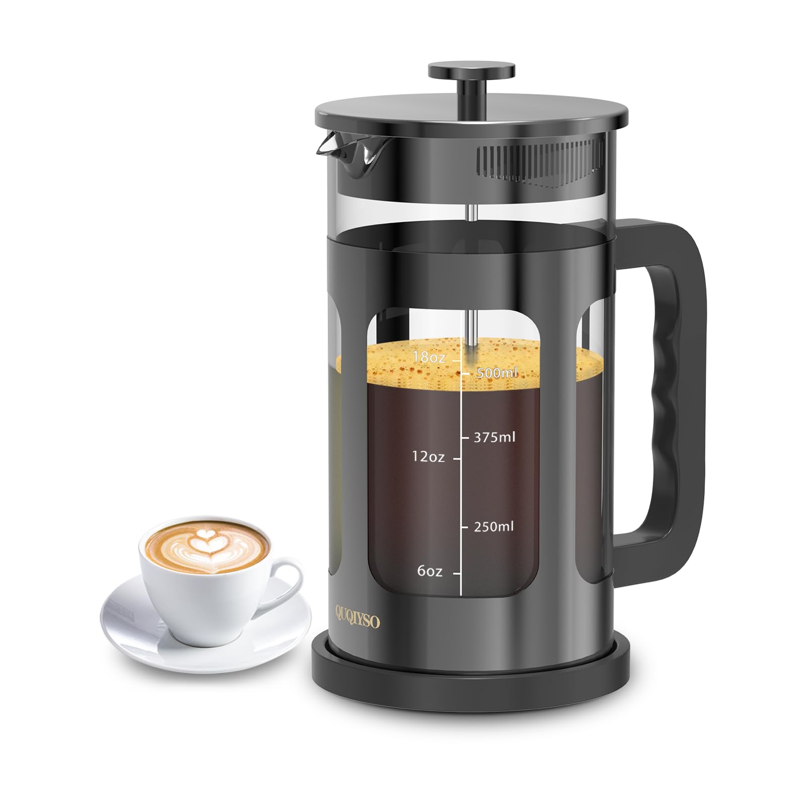 French Press Coffee Maker, French Press 304 Stainless Steel With 4 Filter, Heat Resistant Durable, Easy To Clean, Borosilicate G