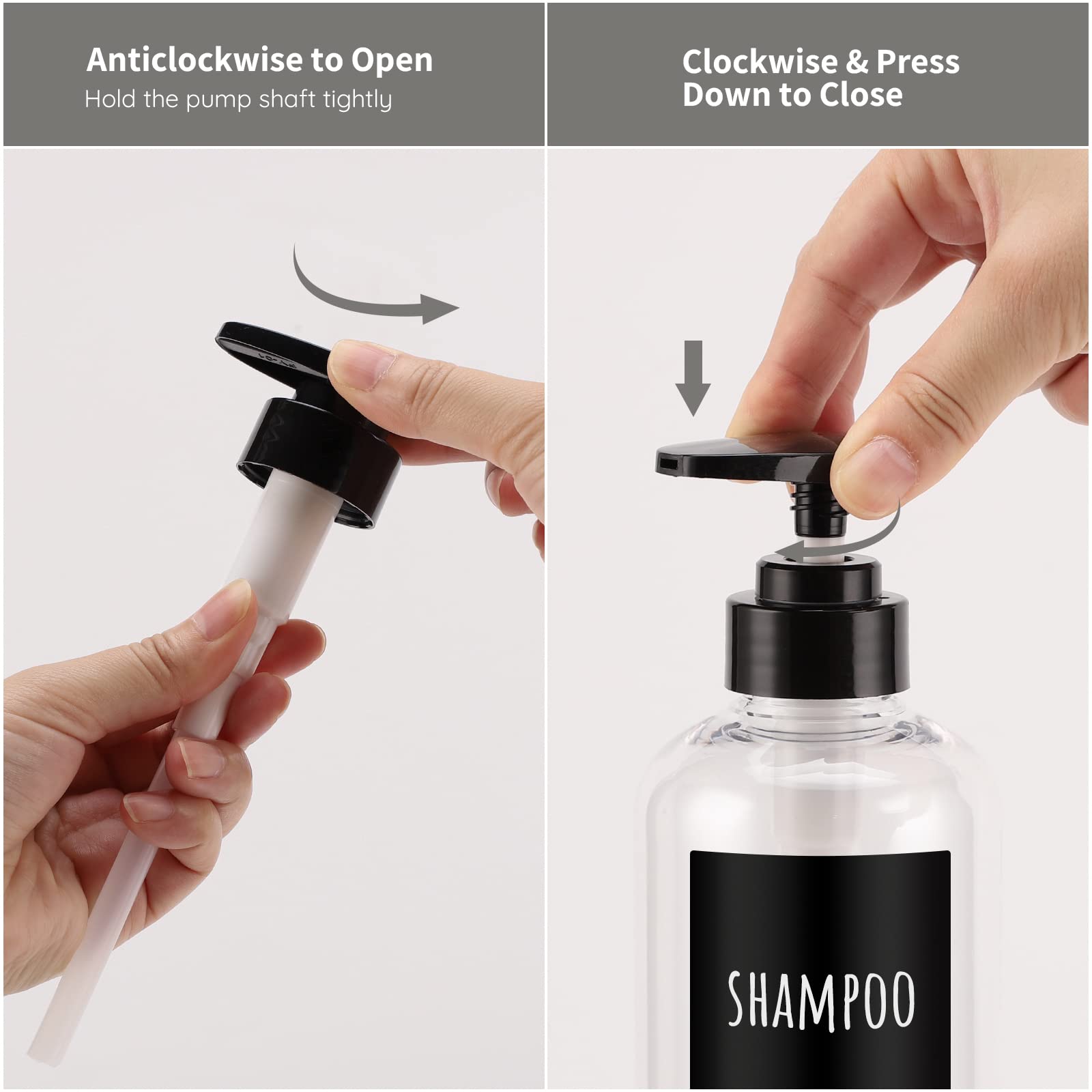 Shampoo Bottles With Labels, Segbeauty 3Pcs 16.9Oz/500Ml Plastic Pump Bottle Dispenser, Empty Refillable Shower Lotion Body Soap