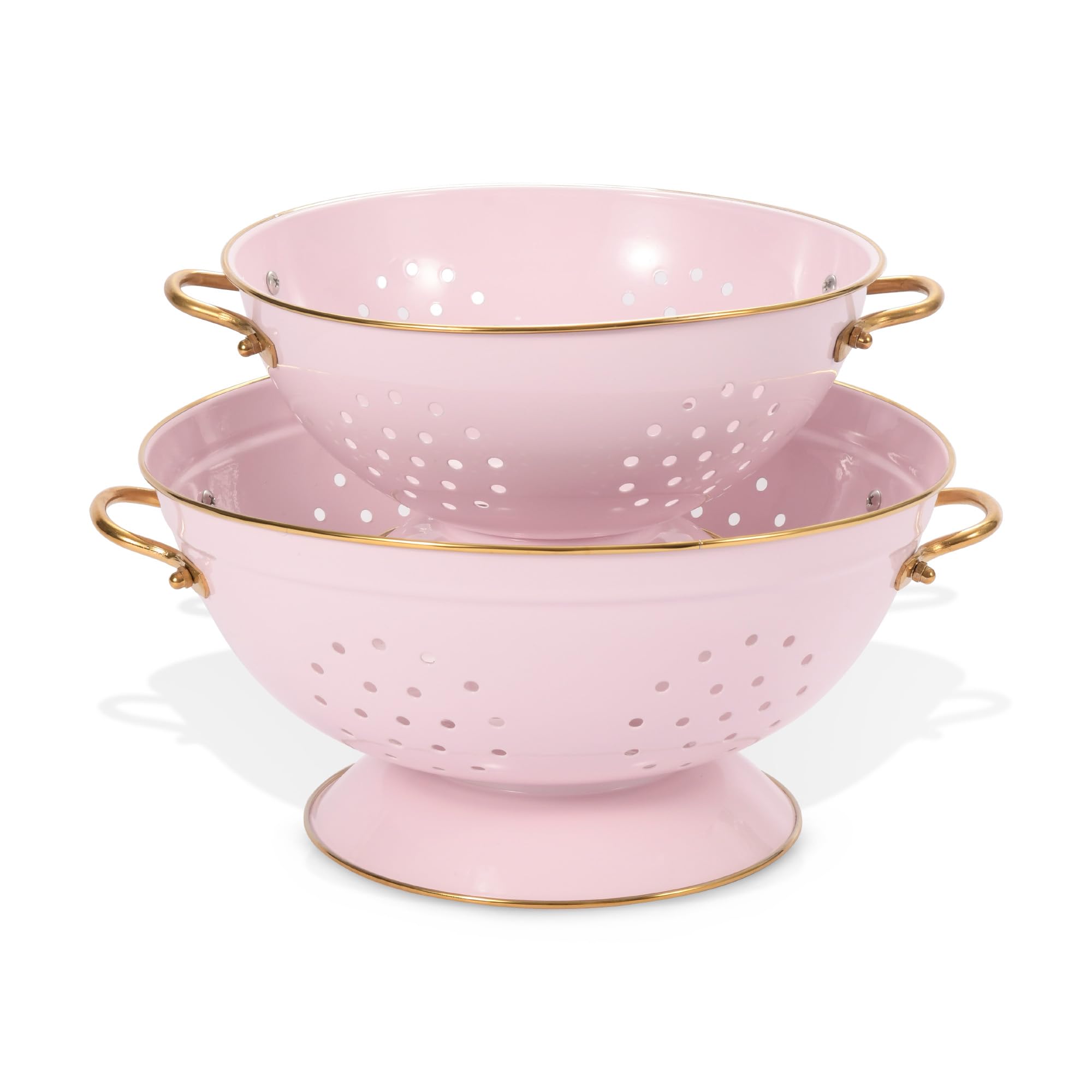 Metal Colander Set of 2, Strainer Basket with Handles 3.5 & 5 Qt Powder Coated Self-draining Solid Ring Base Metal Large Kitchen