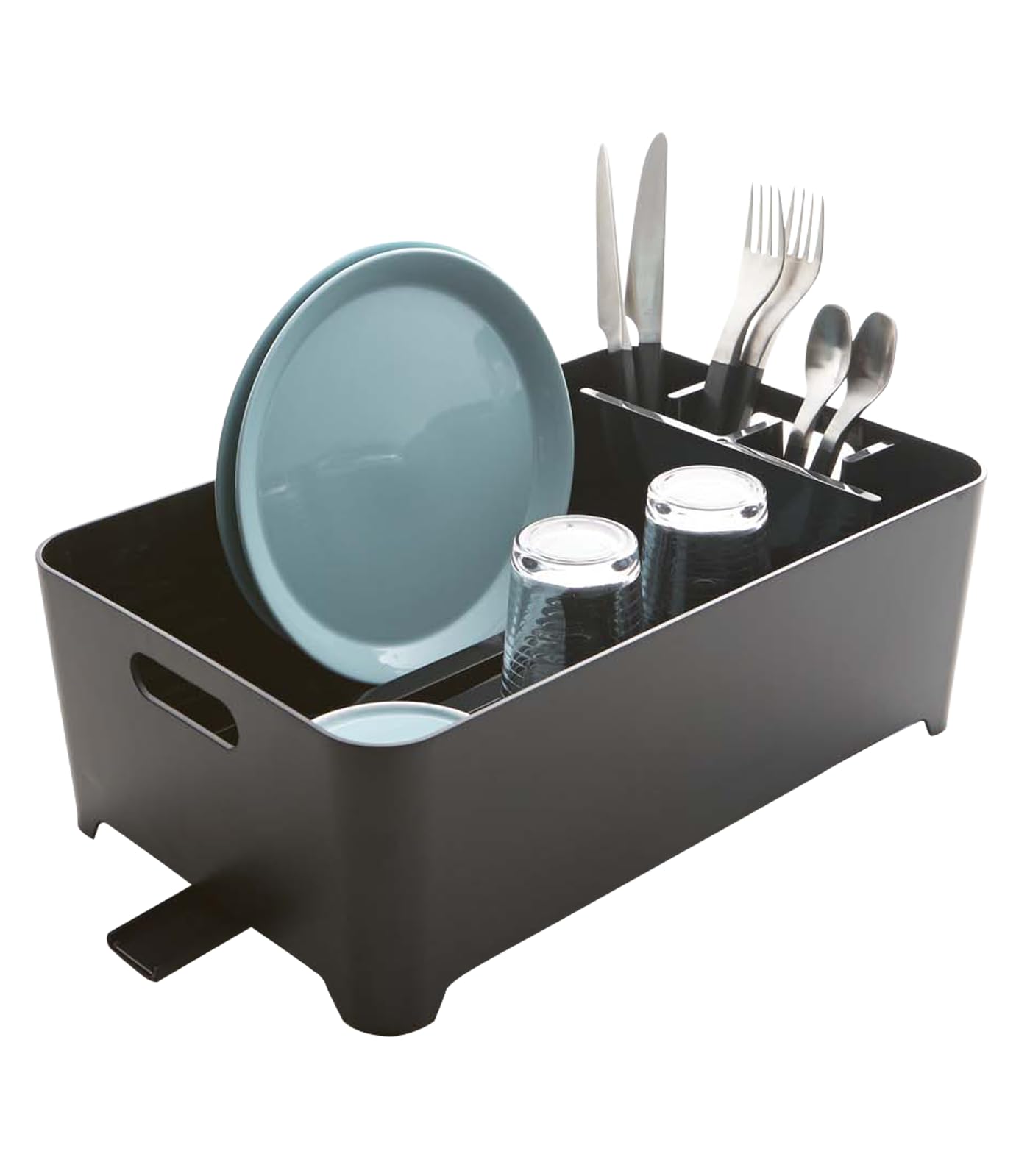 Yamazaki Home Tower Dish Drying Rack For Small Household Kitchen Counters With Drainage Spout, Built-In Utensils Holder - Abs Pl