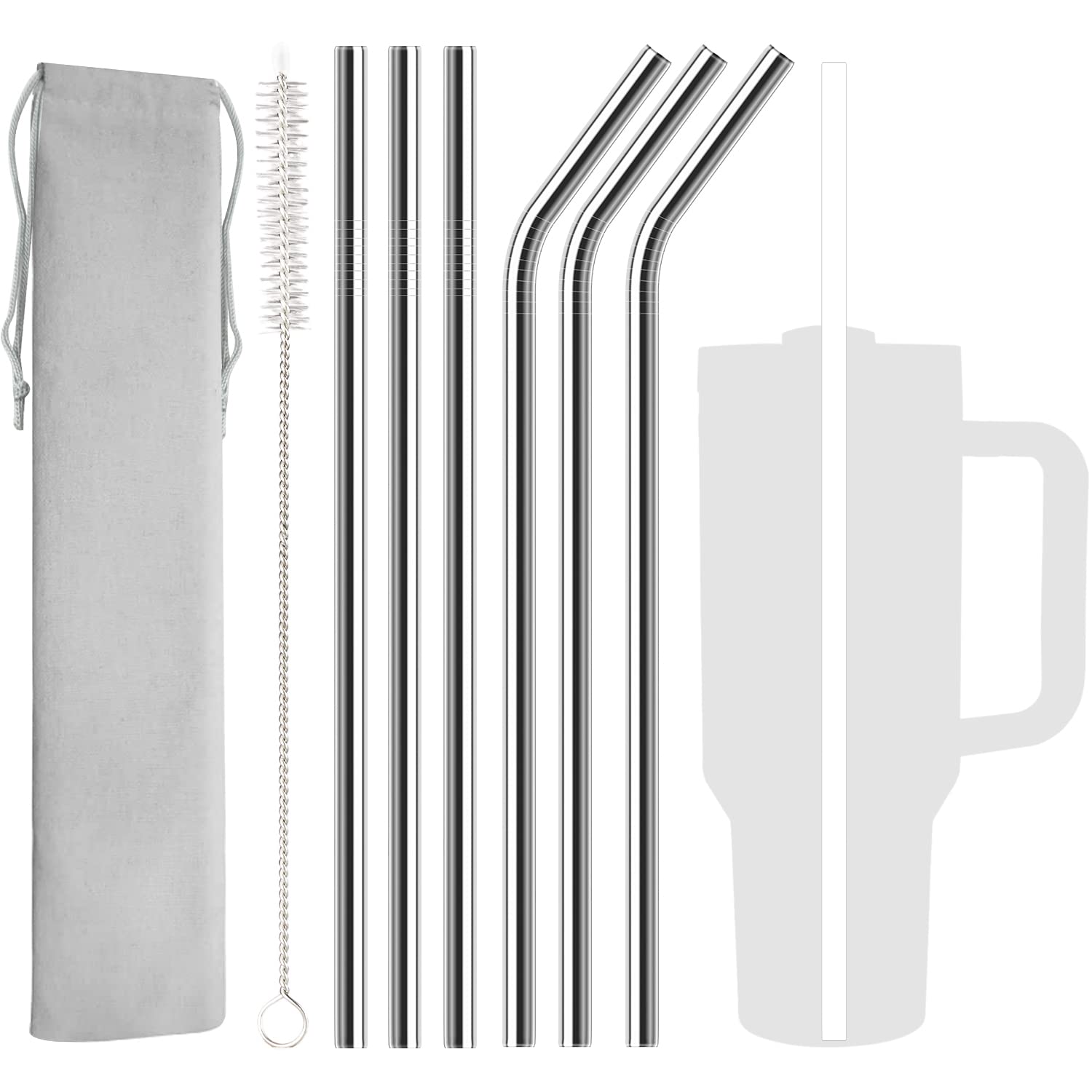 6 Pack Stainless Steel Straw Replacement 40 Oz For Stanley Adventure Travel Tumbler, Reusable Straws With Cleaning Brush Compati