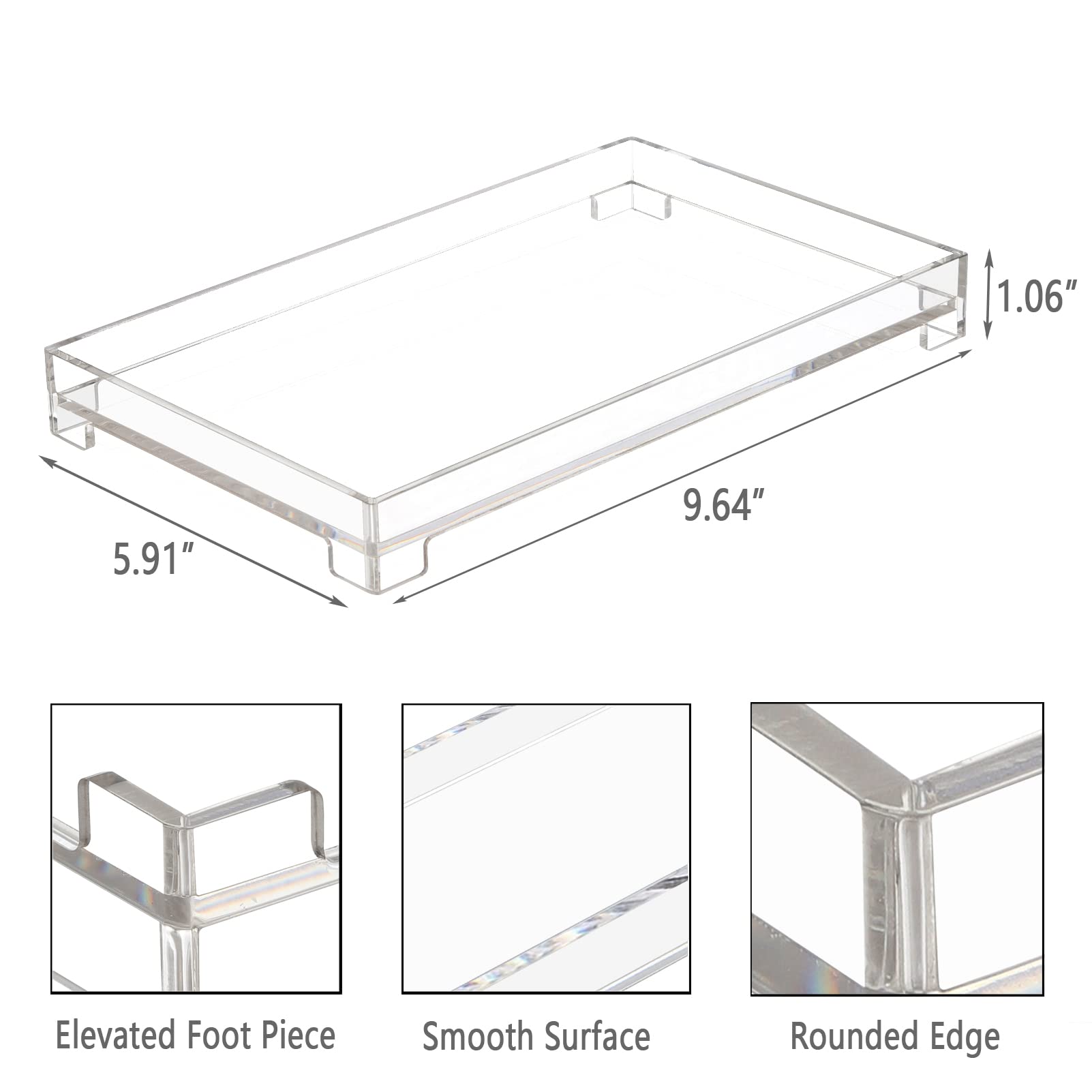 Delipply Vanity Bathroom Tray, Acrylic Rectangle Decorative Catchall Organizer Storage Tray (Medium-Clear)