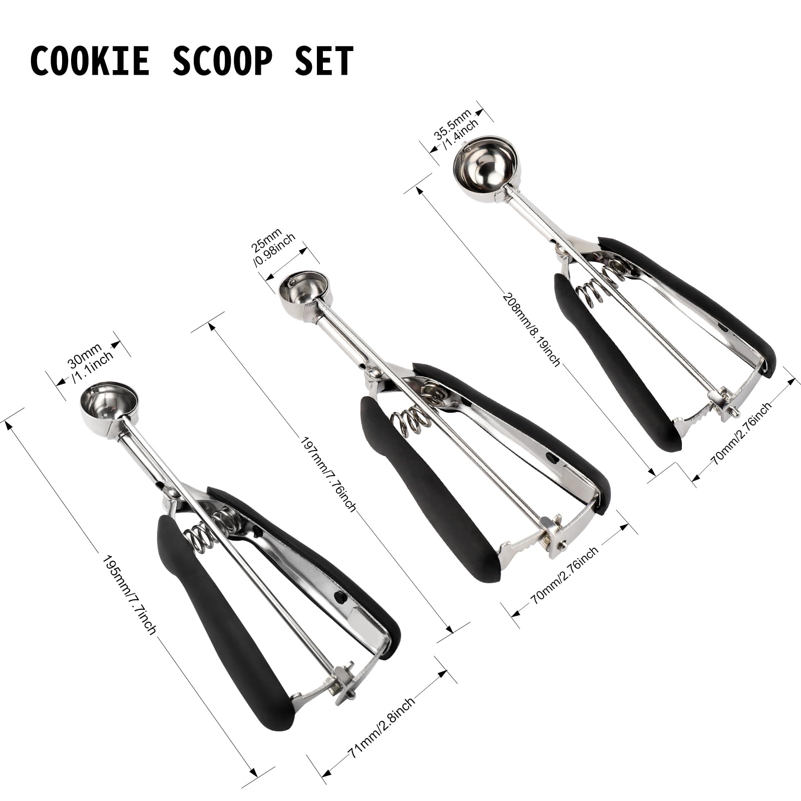 Small Cookie Scoop Set - 3 Pcs Include 1 Tsp / 2 Tsp / 3Tsp Cookie Dough Scoops, Cookies Scoops For Baking, Made Of 18/8 Stainle