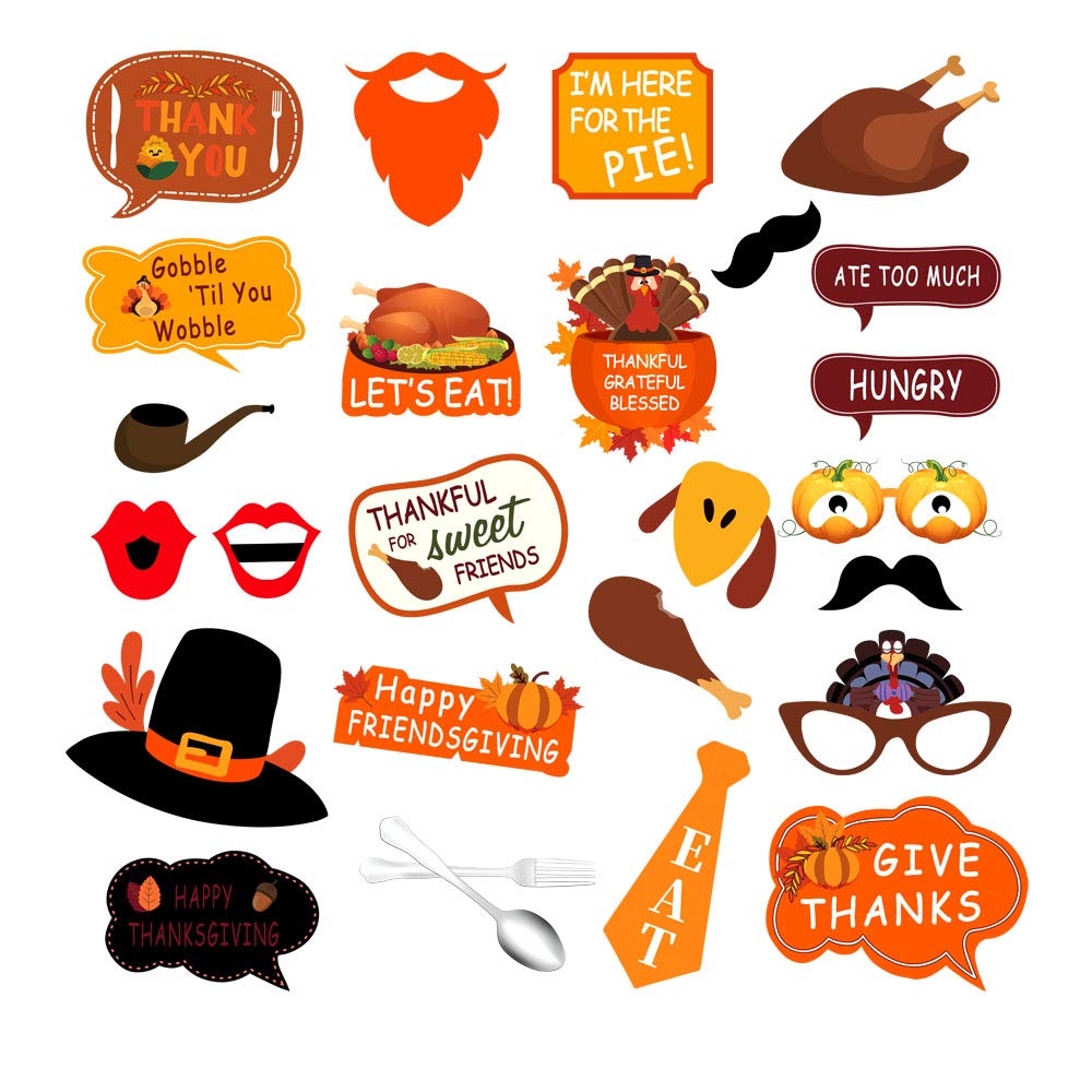 7-gost 25PCS Friendsgiving Photo Booth Props Friends Thanksgiving Day Party Supplies Decorations