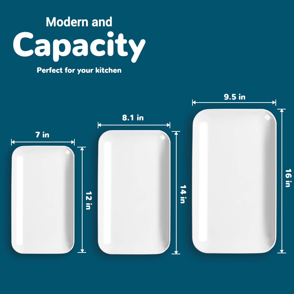 Delling Large Serving Platter Set 16/14/12Inch Large Serving Tray - Rectangular White Serving Trays For Party, Sushi, Oven Safe