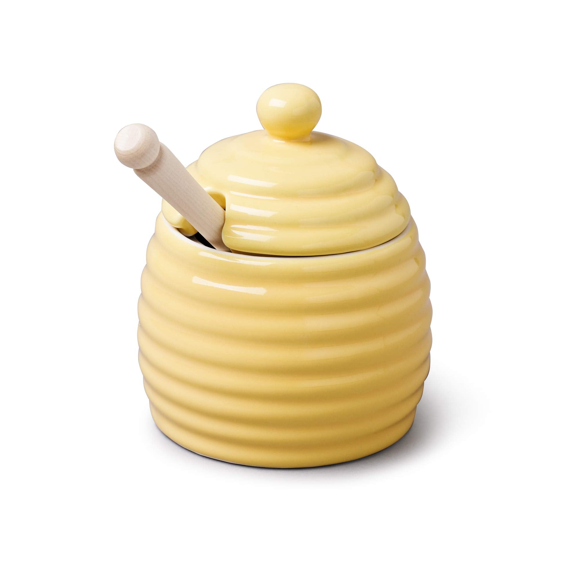 Wm Bartleet & Sons 1750 Traditional Porcelain Honey Pot With Beech Wood Dipper 11Cm - Yellow