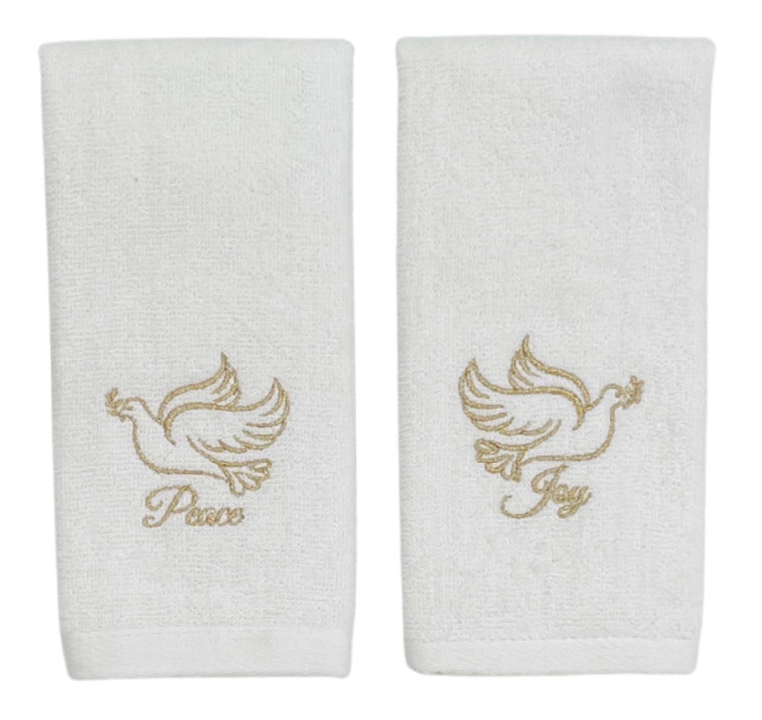 Decorative Christmas Theme Towel Set: Luxury Bathroom Plush Velour Cotton Fingertip Towels Of Gold Embroidered Doves With Peace
