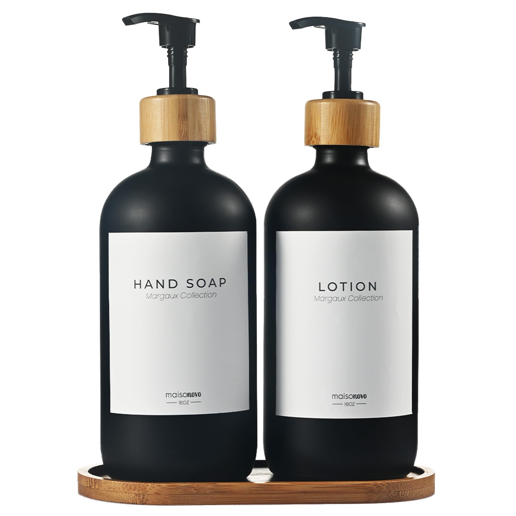 Maisonovo Bathroom Hand Soap Dispenser | Bamboo Glass Black Set X 2