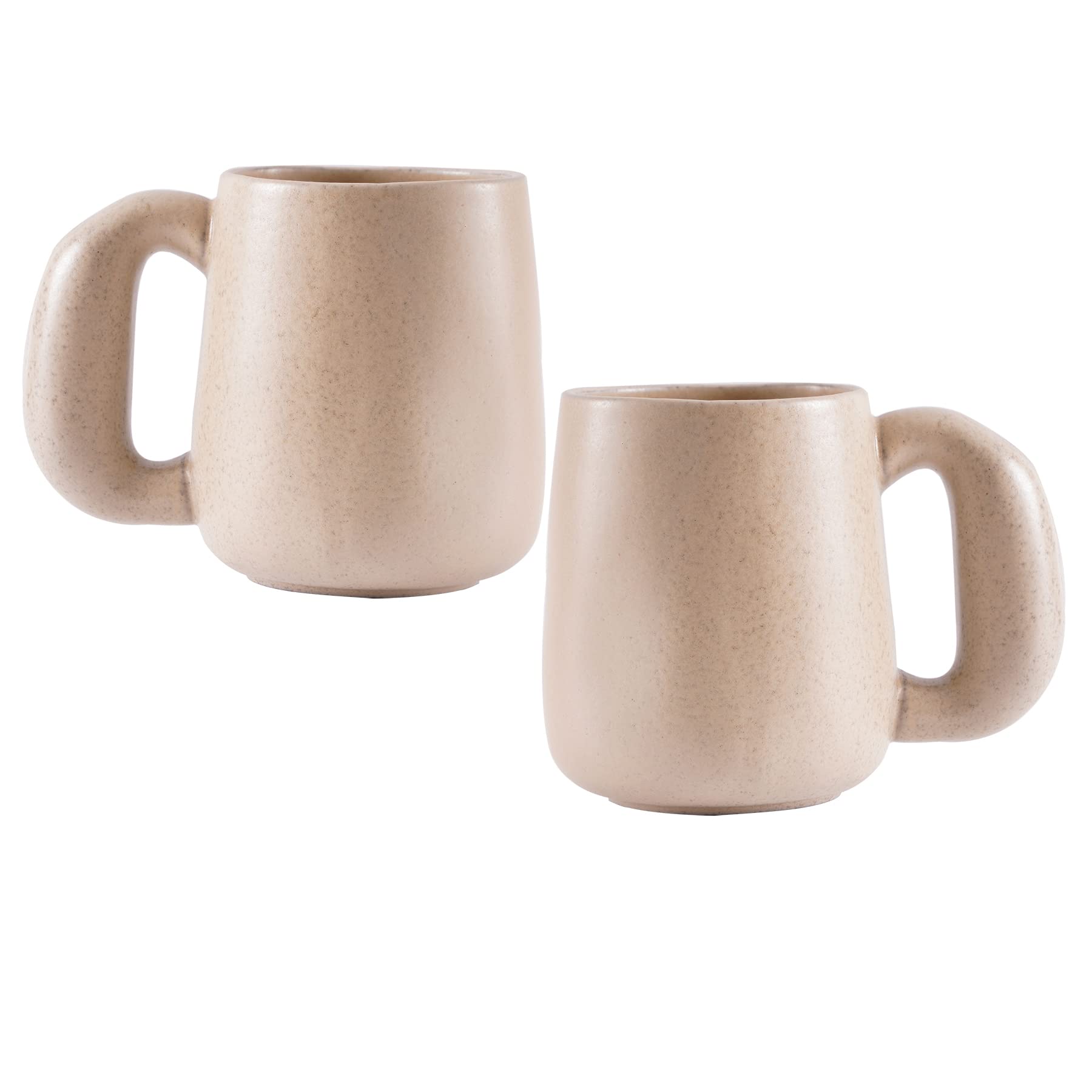 Uaral Large Coffee Mugs Cream Stoneware Mug Set with Jumbo Handle for Cocoa,Milk,Latte or Tea,Handmade FreeForm Edge Design,20o
