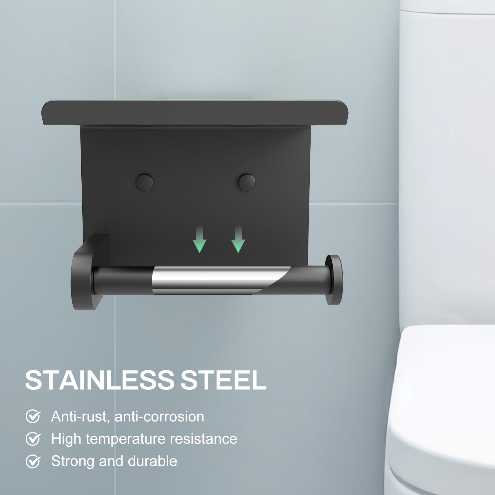 Setsail Toilet Paper Holder With Shelf Adhesive Or Screw Bathroom Toilet Paper Roll Holders Wall Mount Matte Black Tissue Holder