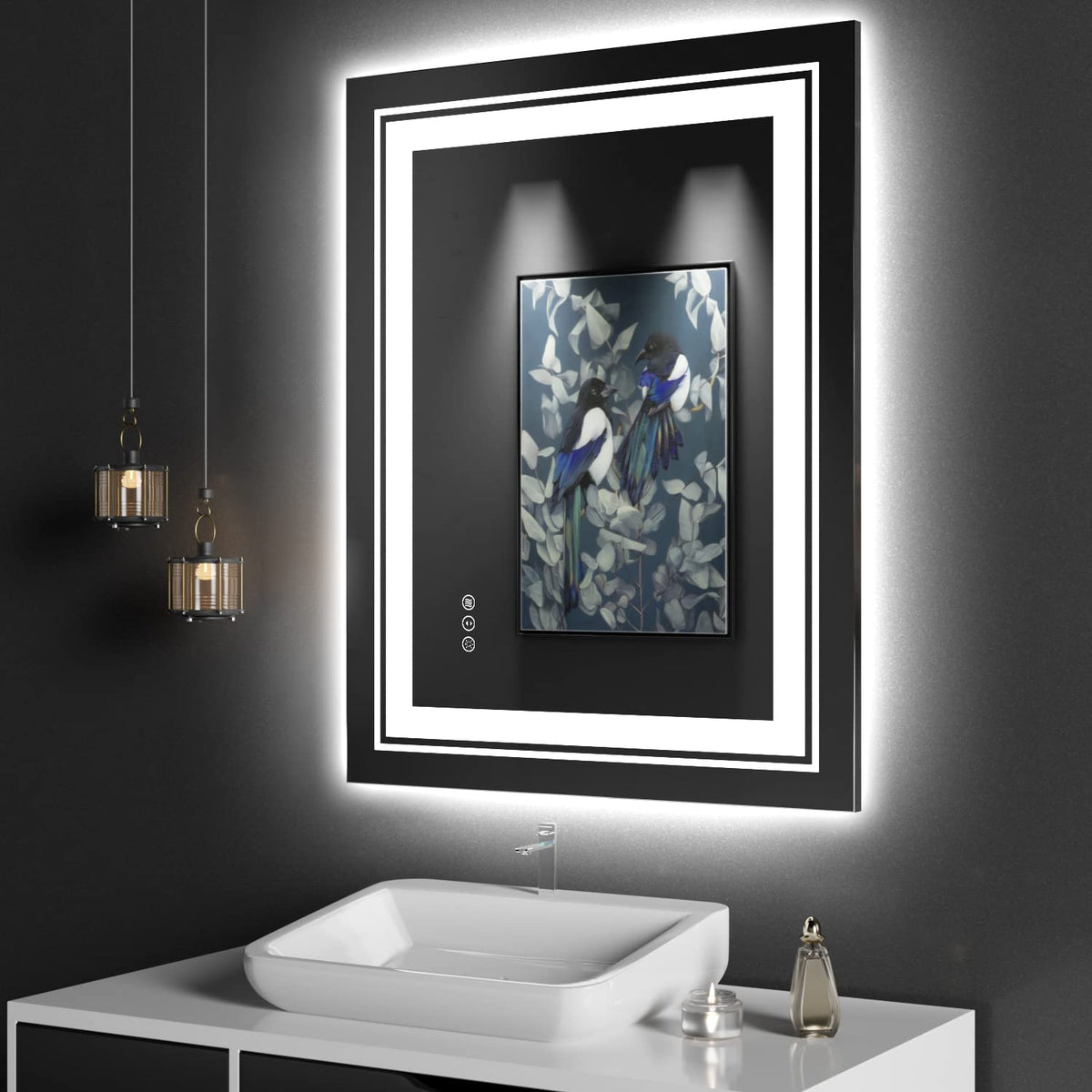 Snowdool Led Bathroom Mirror With Lights, 28 X 36 Inch Front And Backlit Mirror Bathroom, Anti-Fog Lighted Vanity Mirror, Steple