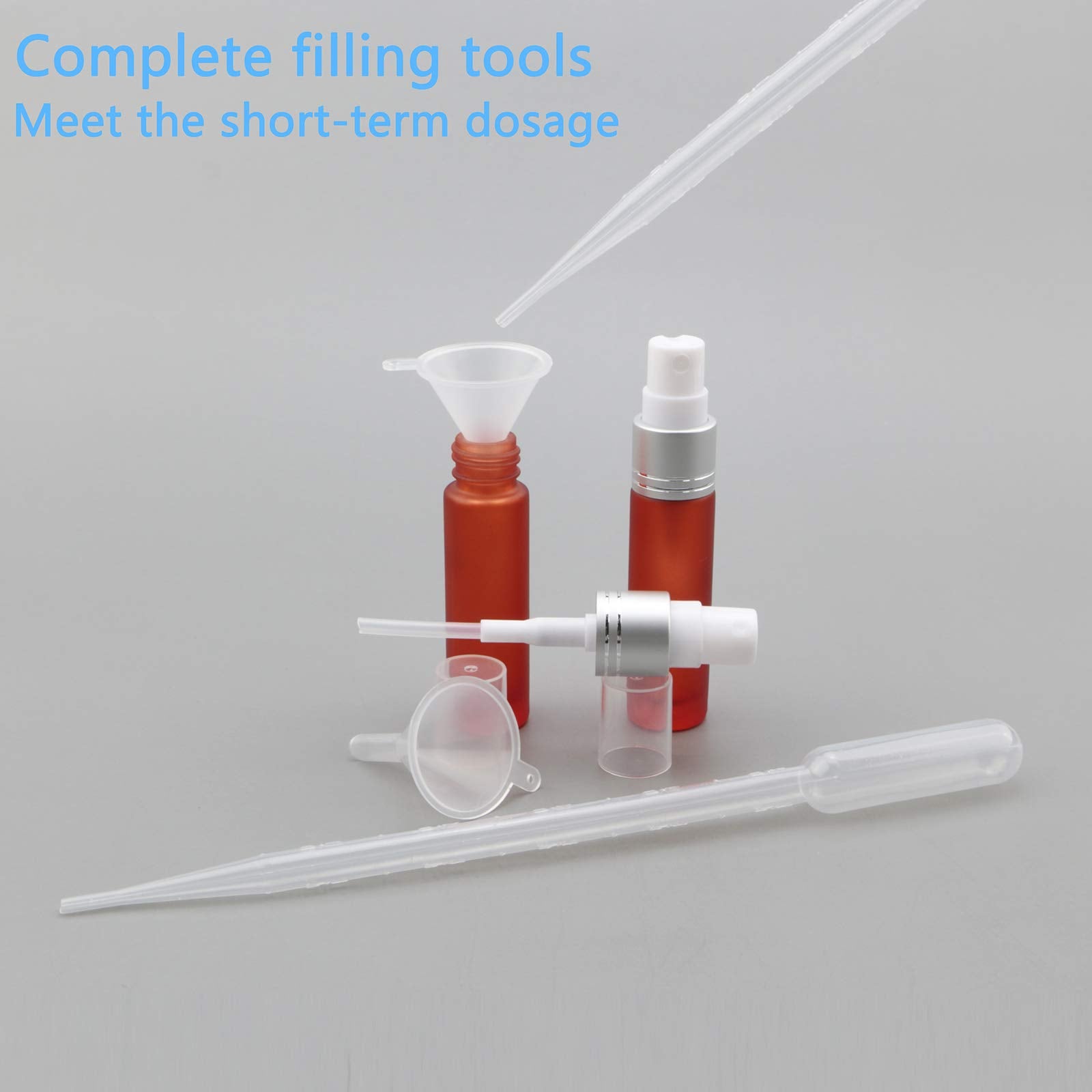 Newzoll 10Ml Frosted Orange Glass Spray Bottles With 10 Funnels 5 Pipettes, Small Fine Mist Sprayer Bottles Vials Tube Container