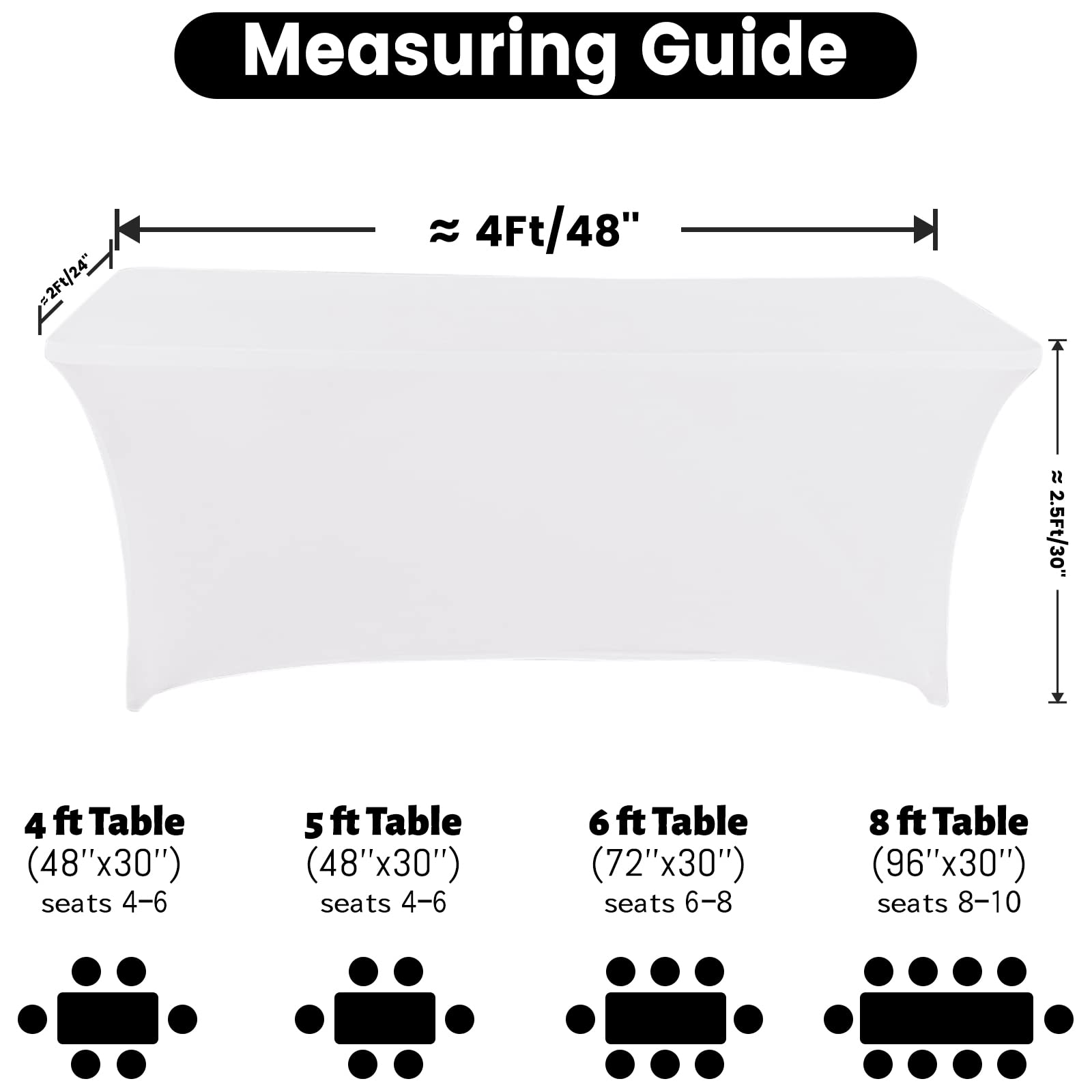 Fhberni Spandex Table Cover 4 ft. Fitted Polyester Tablecloth Stretch Table Cover Table Topper Open Back - White