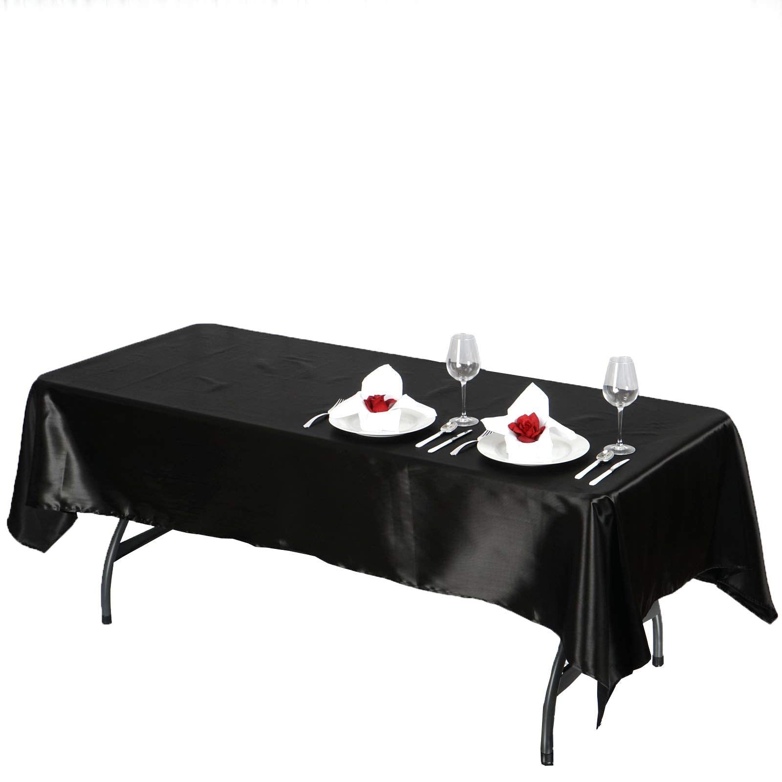 Balsacircle 60X102 Inch Black Satin Rectangle Tablecloth Table Cover Linens For Wedding Table Cloth Party Reception Events Kitch