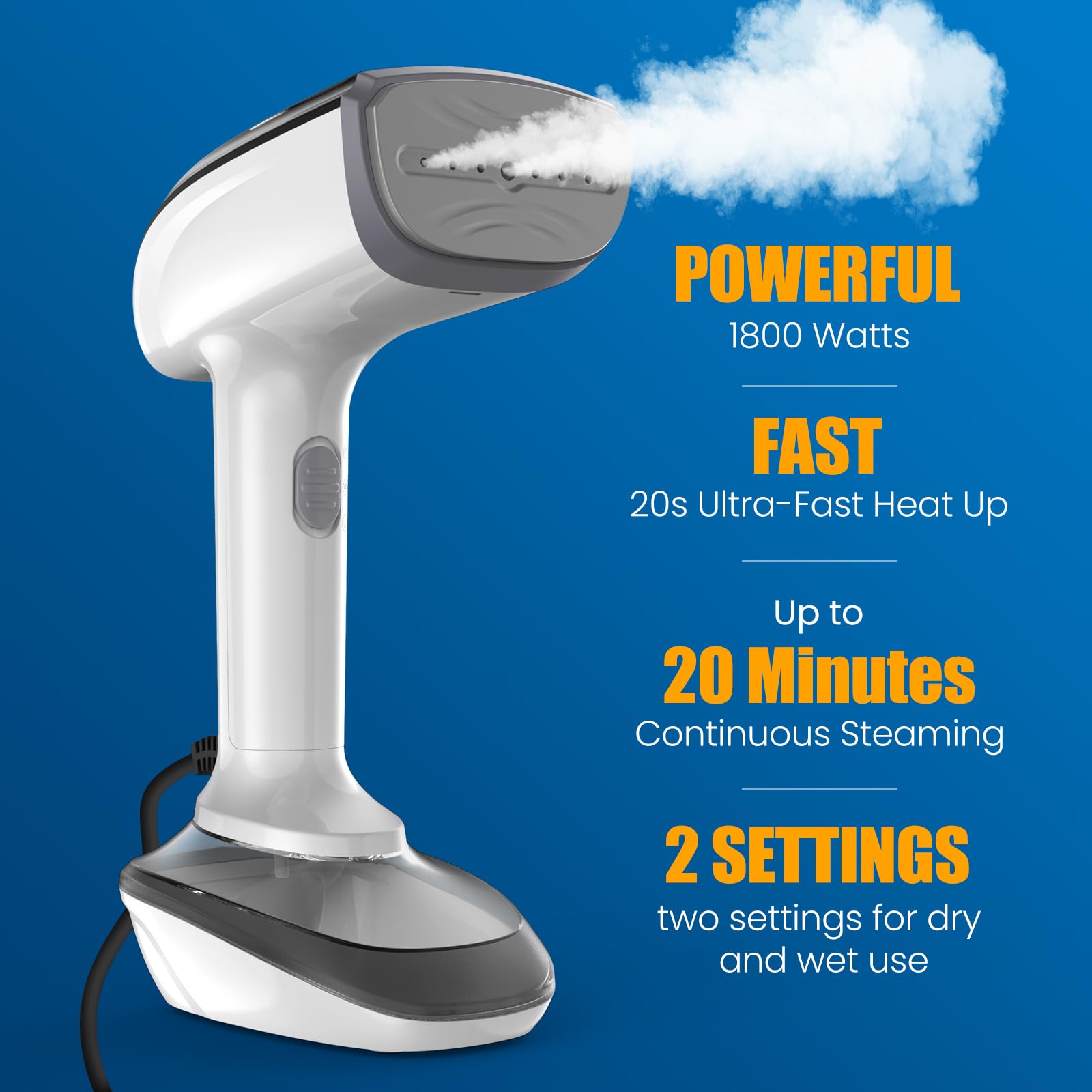 Powerful Handheld Fabric Steamer - 1800W With Fast Ceramic Heat-Up Plate, 2-In-1 Ironing & Wrinkle Remover, Steam Nozzle, Lint B