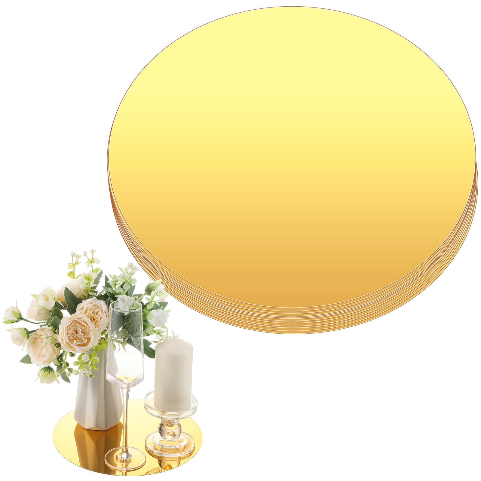 Thyle 12 Pcs 10 Inch Acrylic Round Mirrors for Tables Centerpieces Circle Mirrors Candle Plates for Wall Wedding Table Centerpie