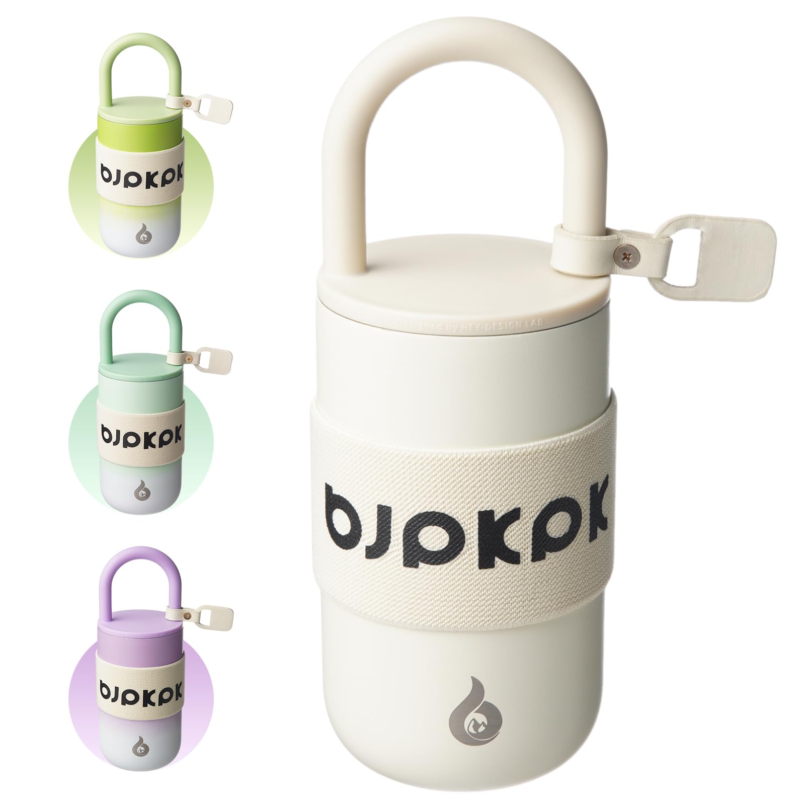 BJPKPK 13oz Insulated Loop Tumbler With Lid And Handle Stainless Steel Travel Coffee Mug Thermal Cups,Beige