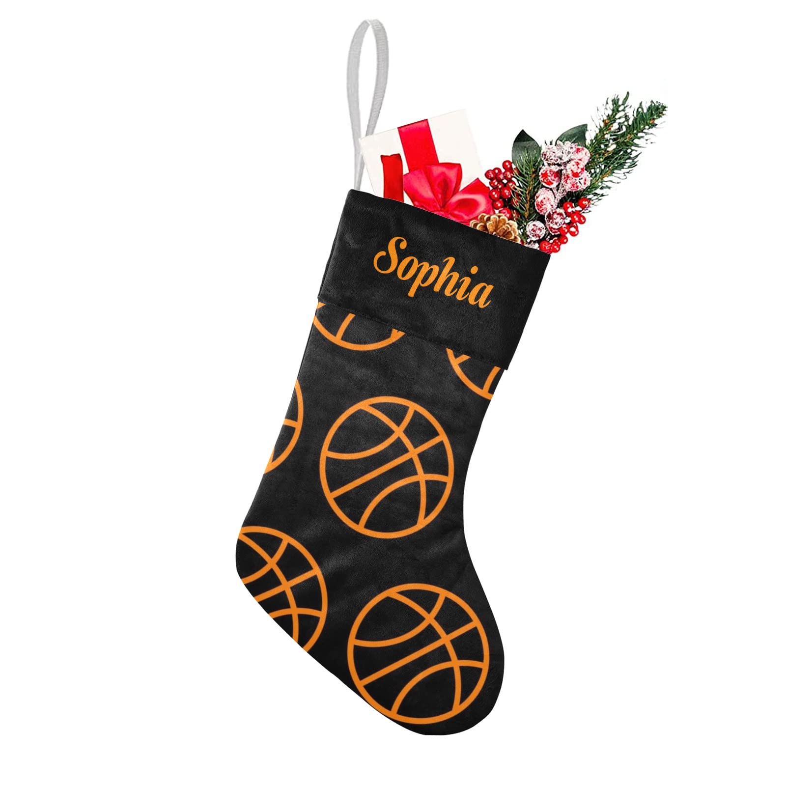 Cool Sports Basketball Christmas Stocking with Name Custom Xmas Stockings for Family Wedding Party Decor 17.52 x 7.87 Inch