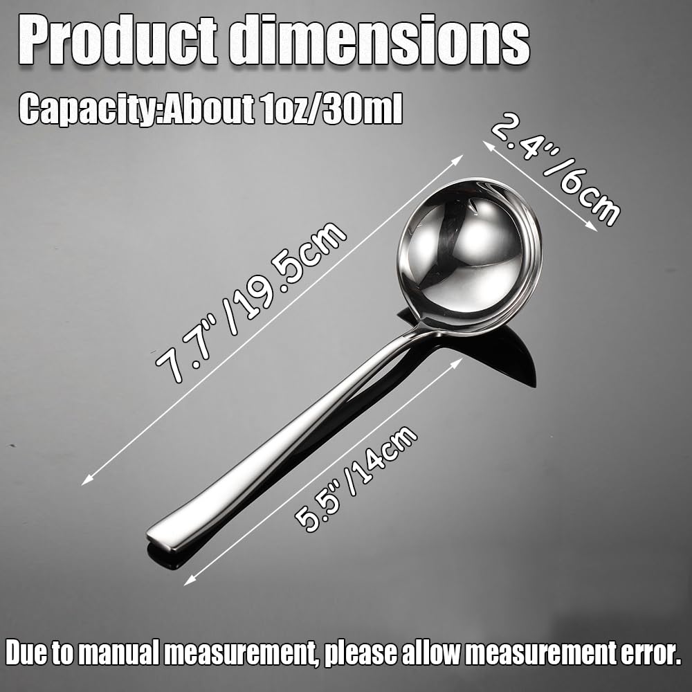 Wenkoni Small Soup Ladle,Gravy Ladle,18/10 Stainless Steel 7.7 Inch Round Gravy Spoon Ladle (2 Pack,Silver).