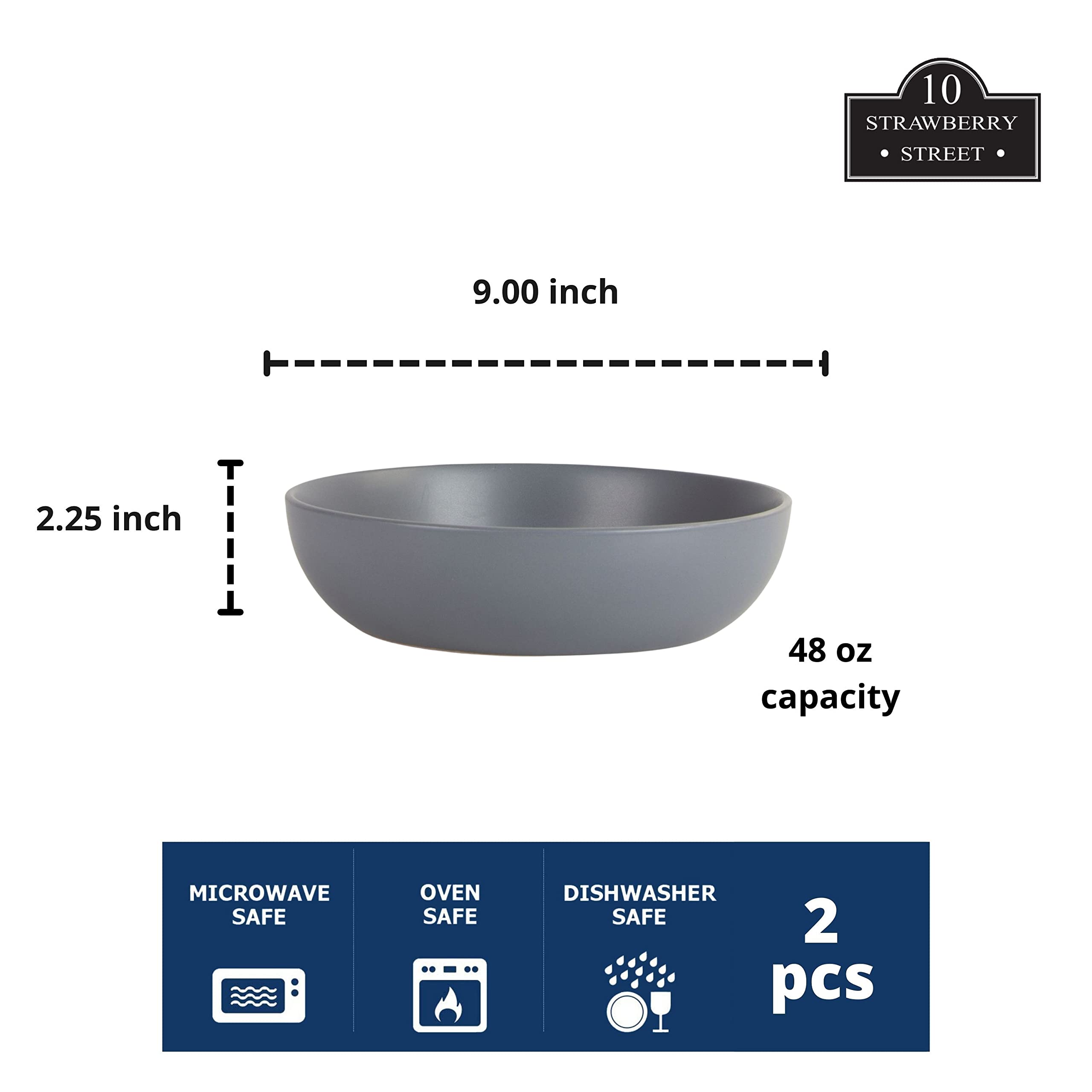 10 Strawberry Street Wazee Matte 948Oz Serving Bowl, Set Of 2, Charcoal
