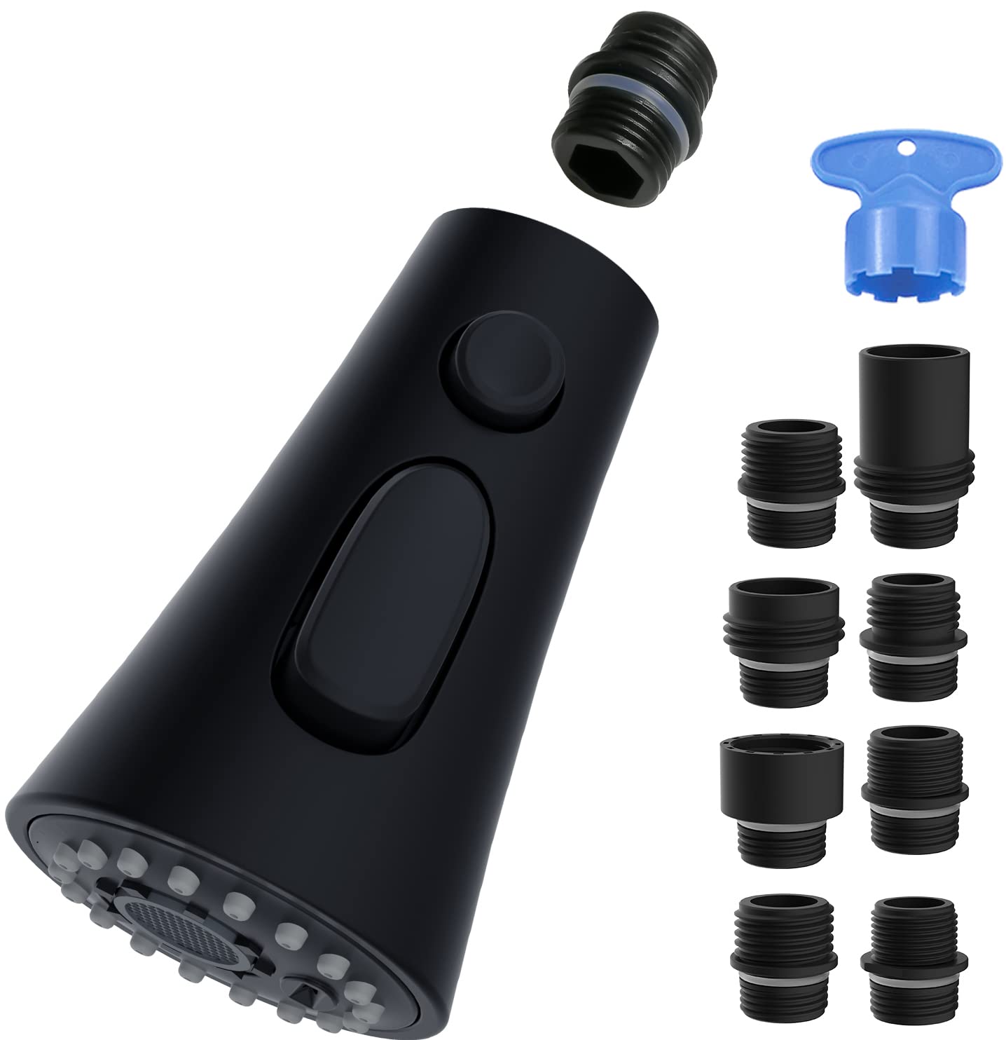 Hygie Rinse Kitchen Faucet Head Replacement, Pull Down Kitchen Faucet Sprayer Head With 9 Adapter Kit, 3 Function Kitchen Sink F