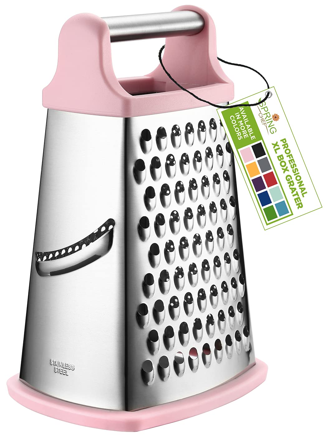 Spring Chef Professional Stainless Steel Xl Parmesan Cheese Grater With Handle - 4 Sided Box Grater For Kitchen - Dishwasher Saf